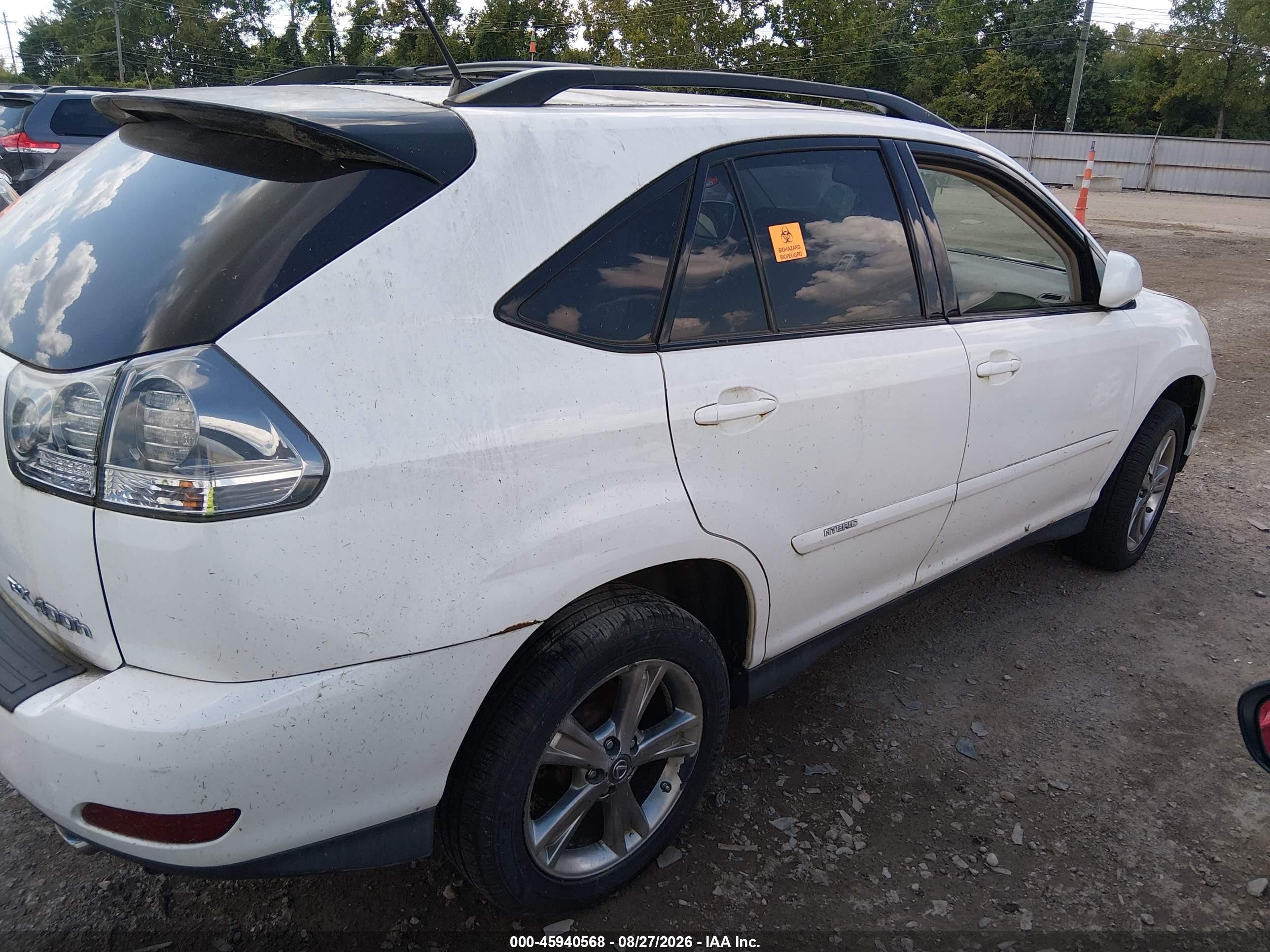 2007 Lexus Rx 400h   White vin: JTJHW31U472015469