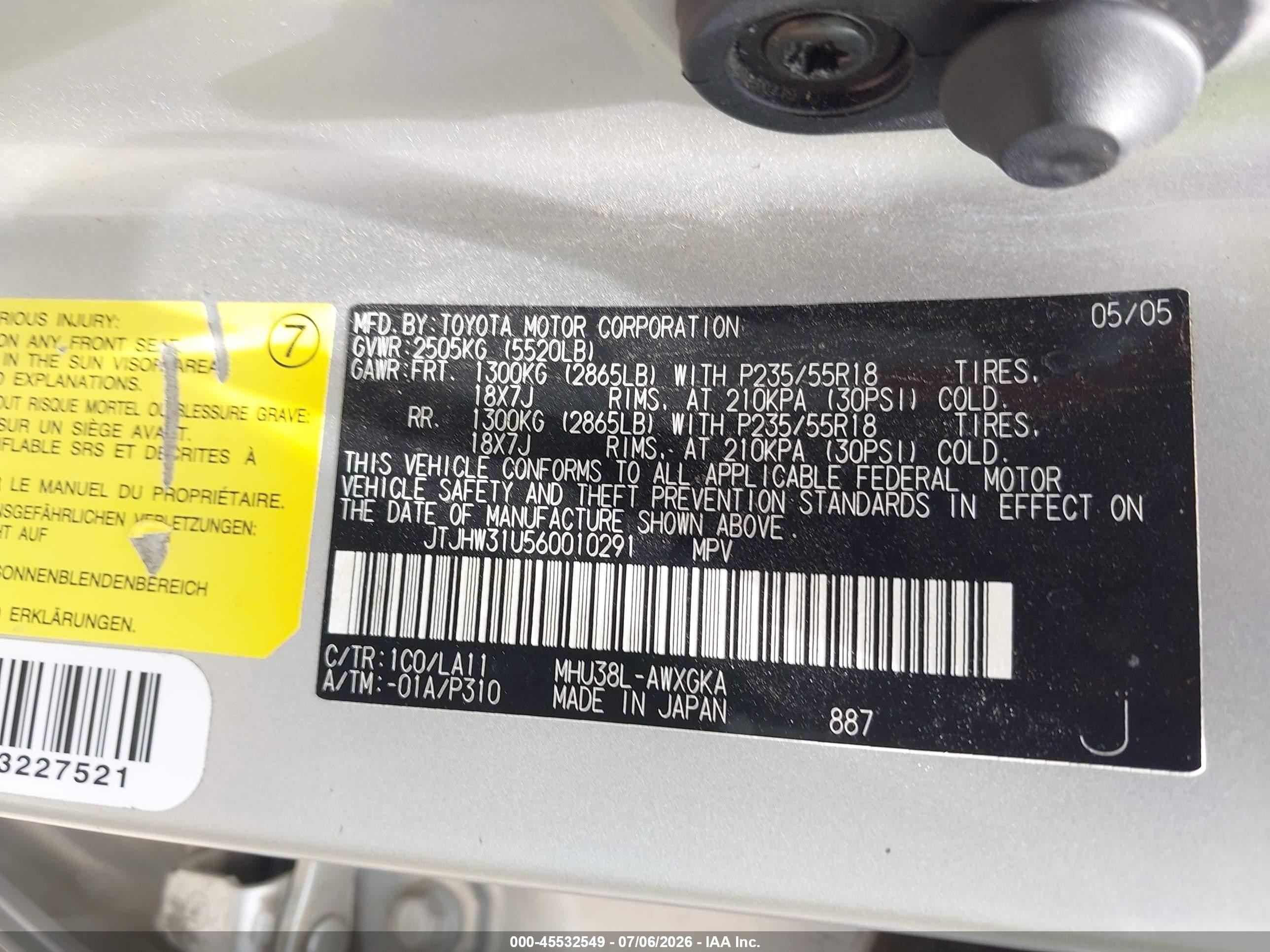 2006 Lexus Rx 400h   Silver vin: JTJHW31U560010291