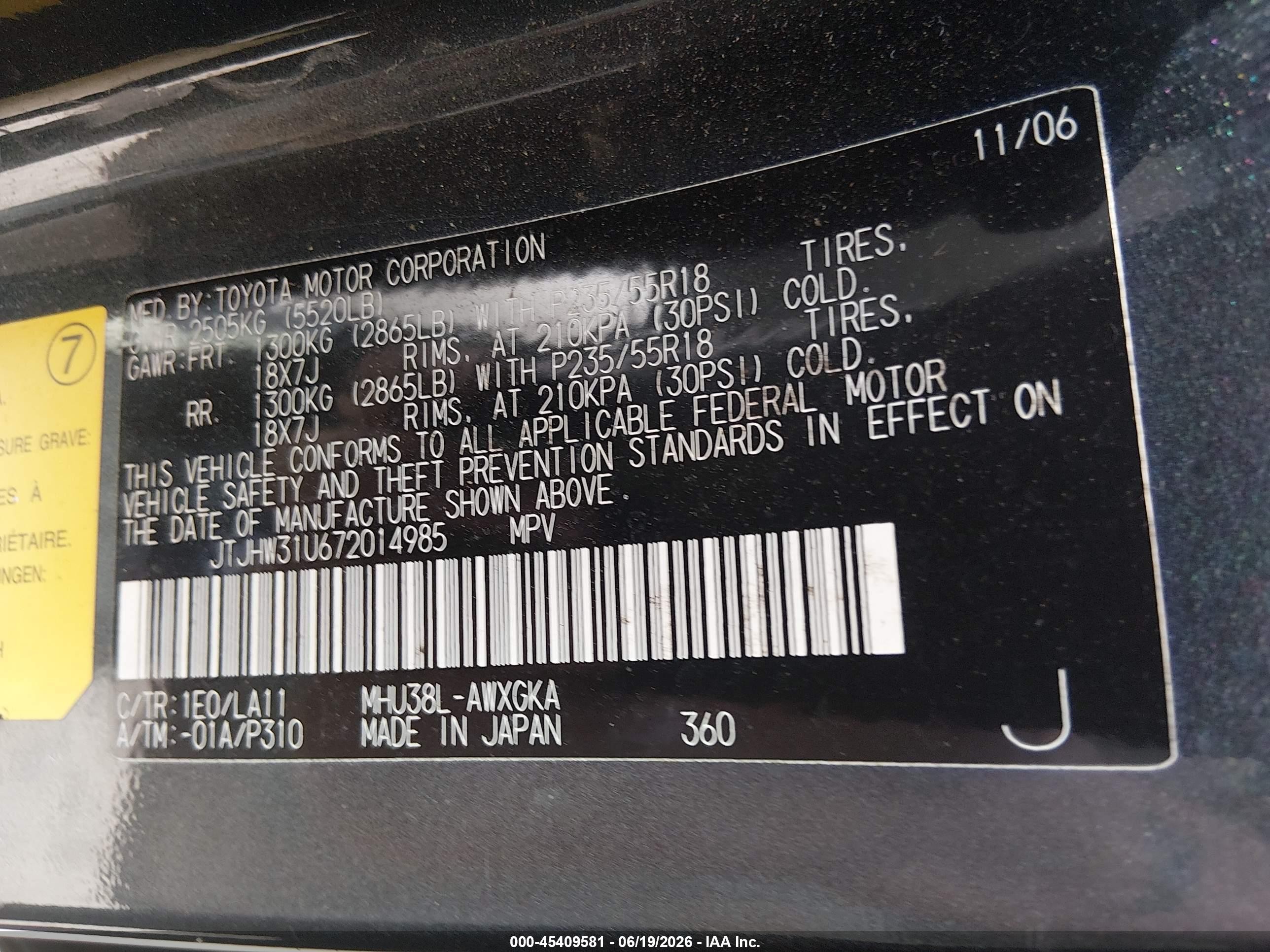 2007 Lexus Rx 400h   Gray vin: JTJHW31U672014985