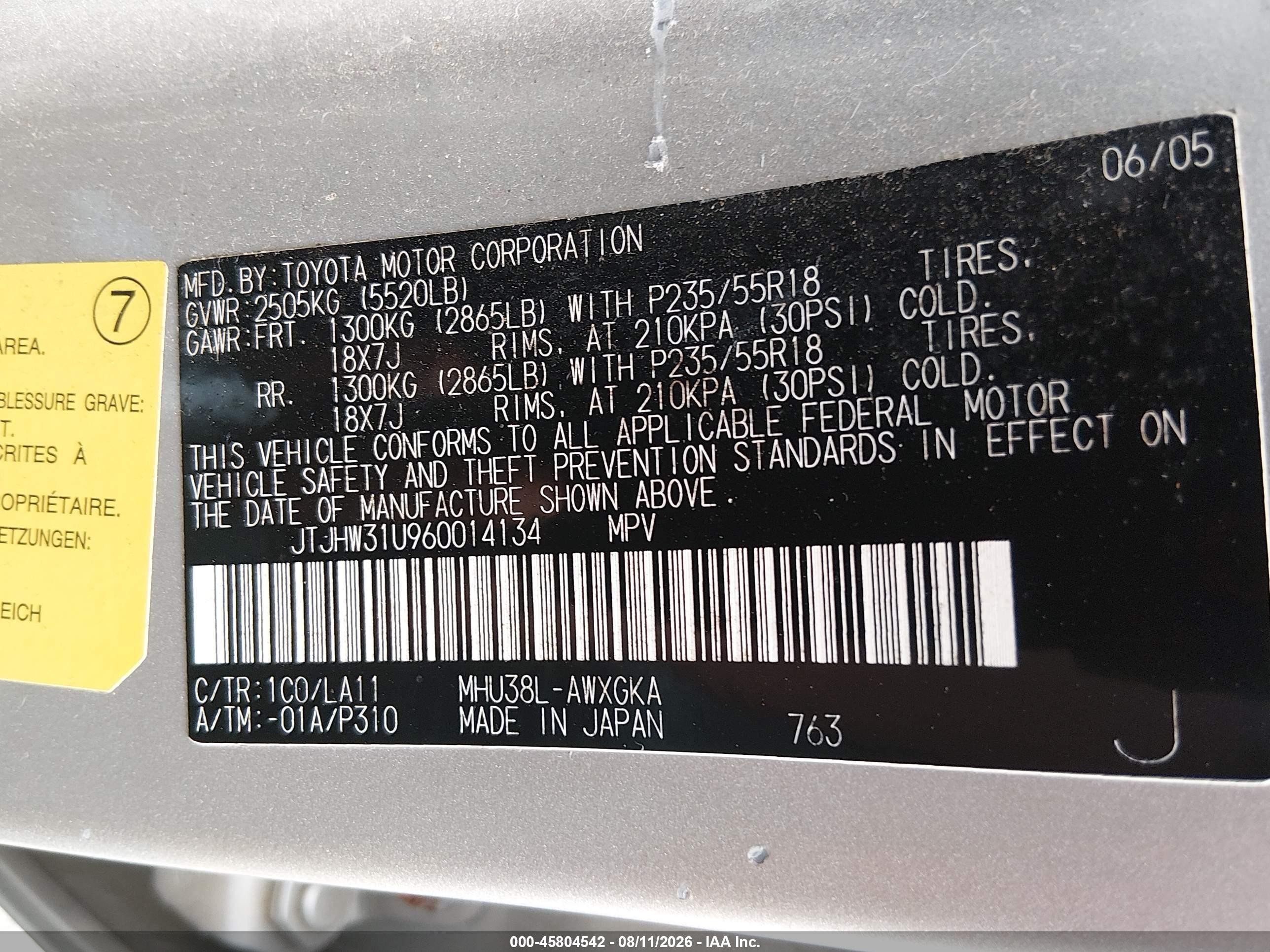 2006 Lexus Rx 400h   Silver vin: JTJHW31U960014134