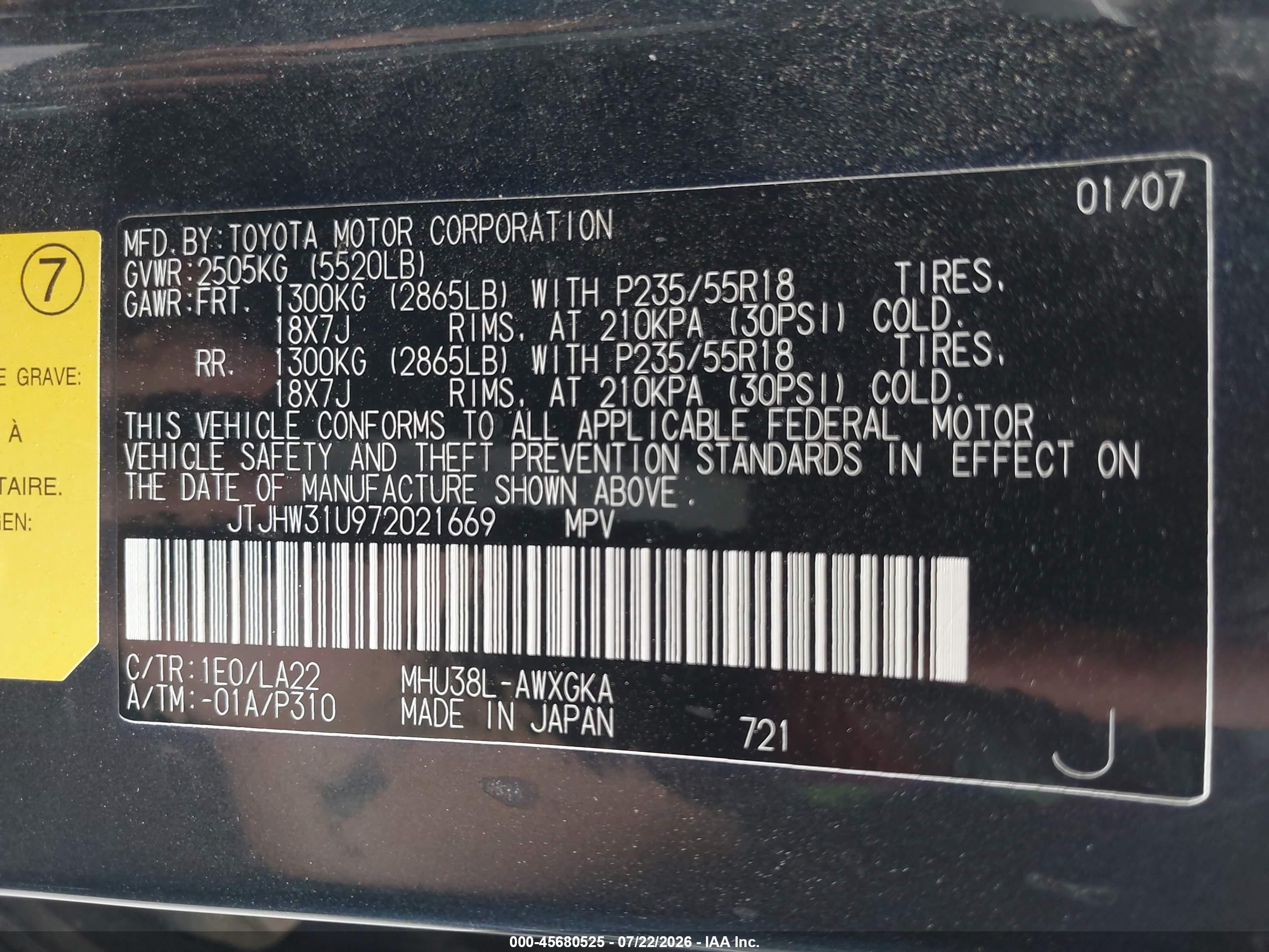 2007 Lexus Rx 400h   Gray vin: JTJHW31U972021669