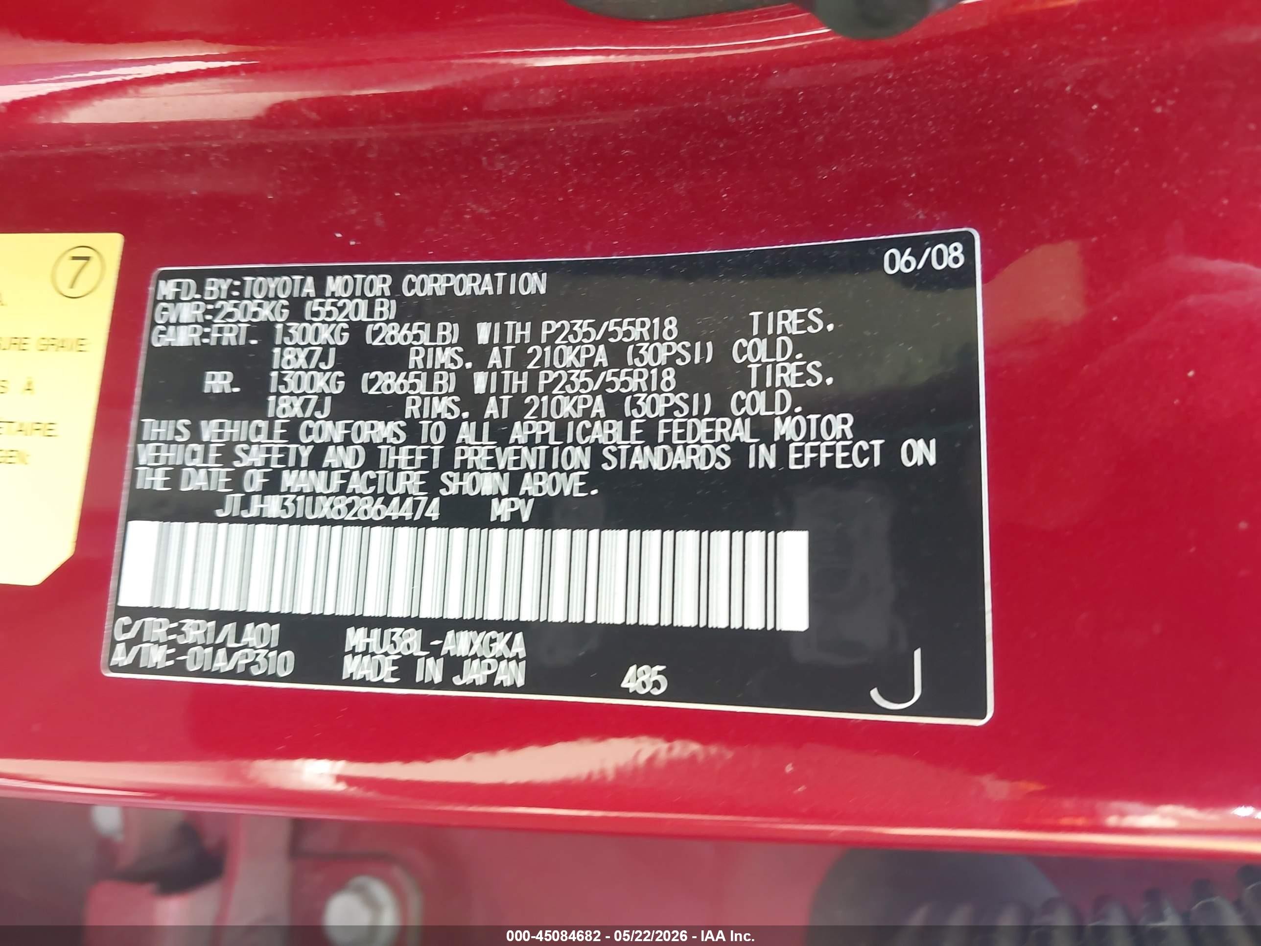 2008 Lexus Rx 400h   Red vin: JTJHW31UX82864474