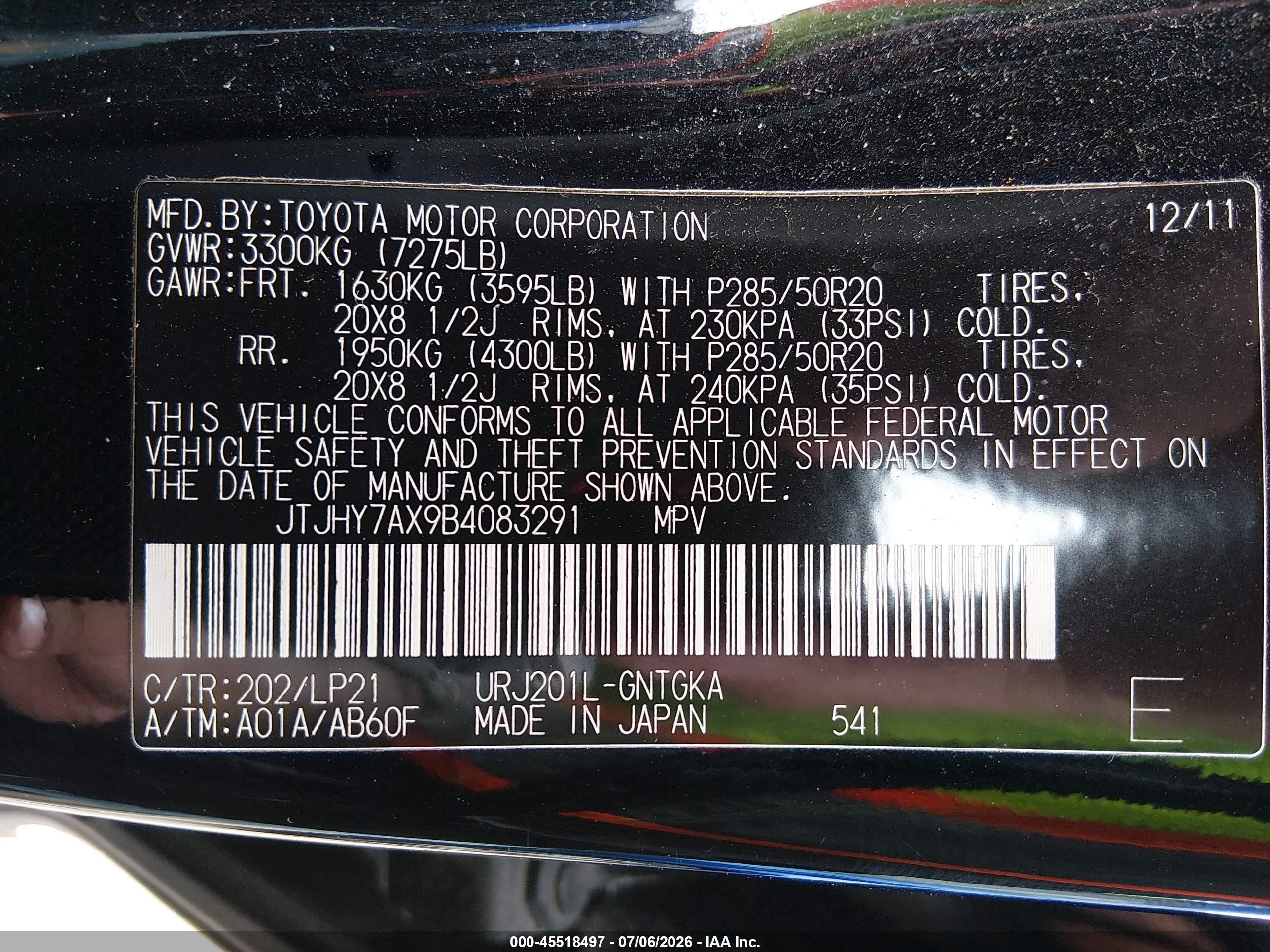 2011 Lexus Lx 570   Black vin: JTJHY7AX9B4083291