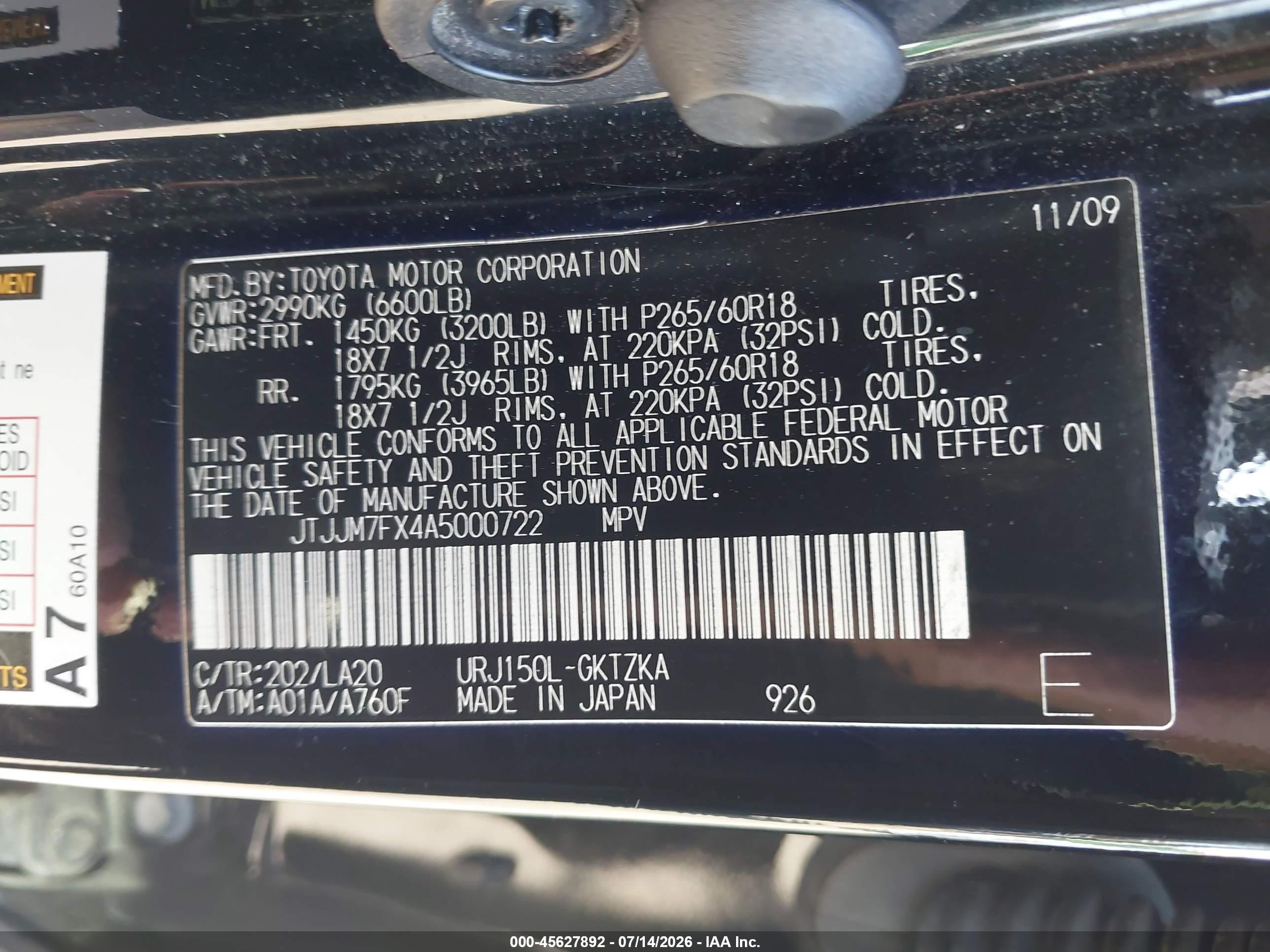 2010 Lexus Gx 460 Premium Black vin: JTJJM7FX4A5000722