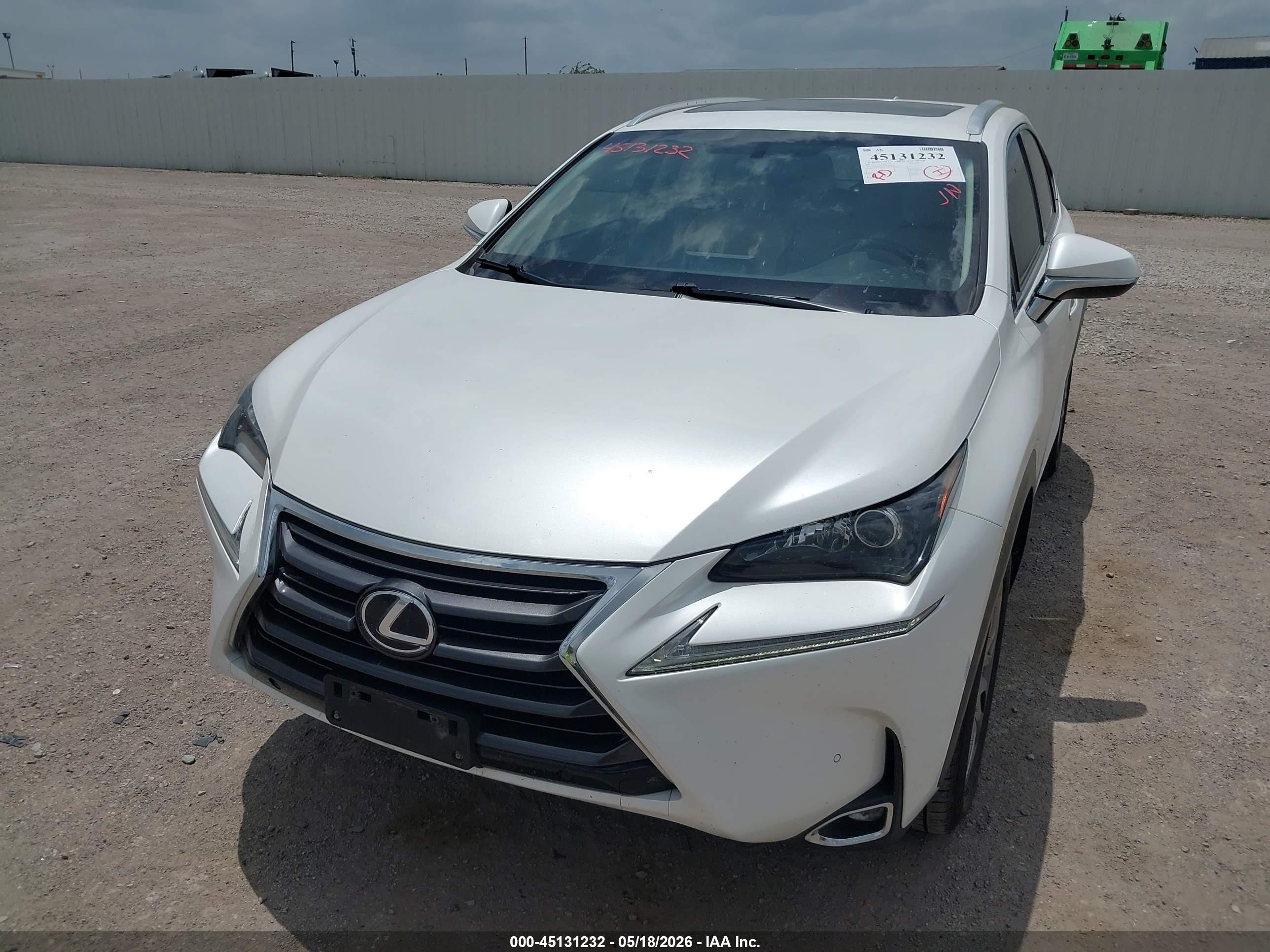 2015 Lexus Nx 200t   White vin: JTJYARBZ8F2018966