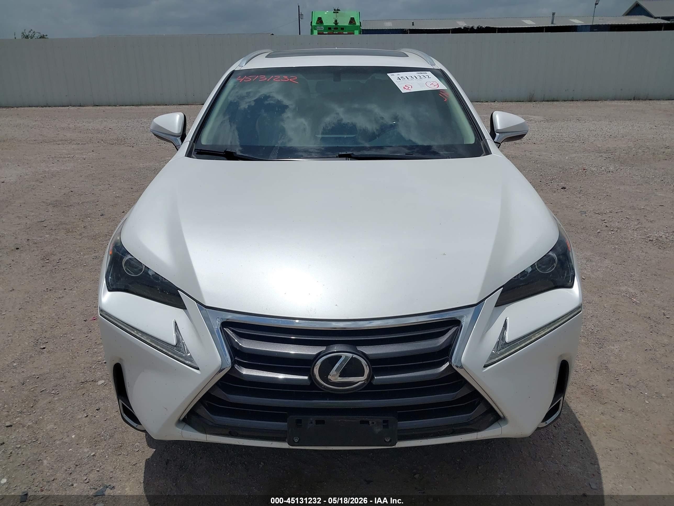 2015 Lexus Nx 200t   White vin: JTJYARBZ8F2018966