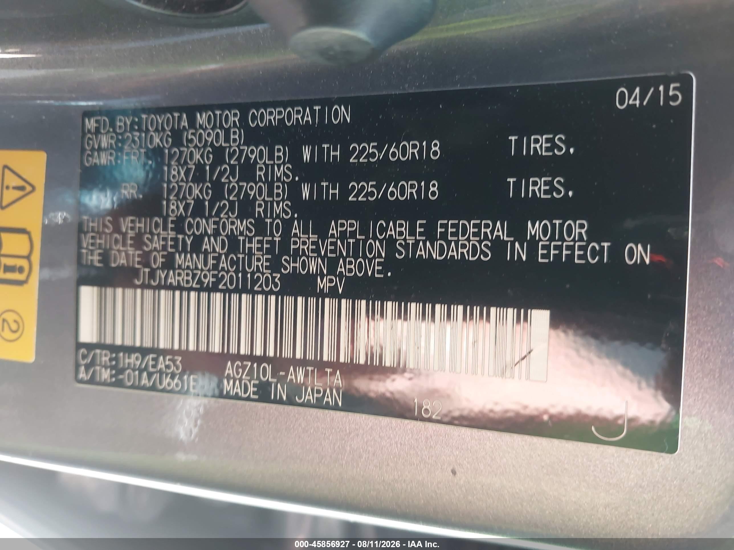 2015 Lexus Nx 200t Gray vin: JTJYARBZ9F2011203