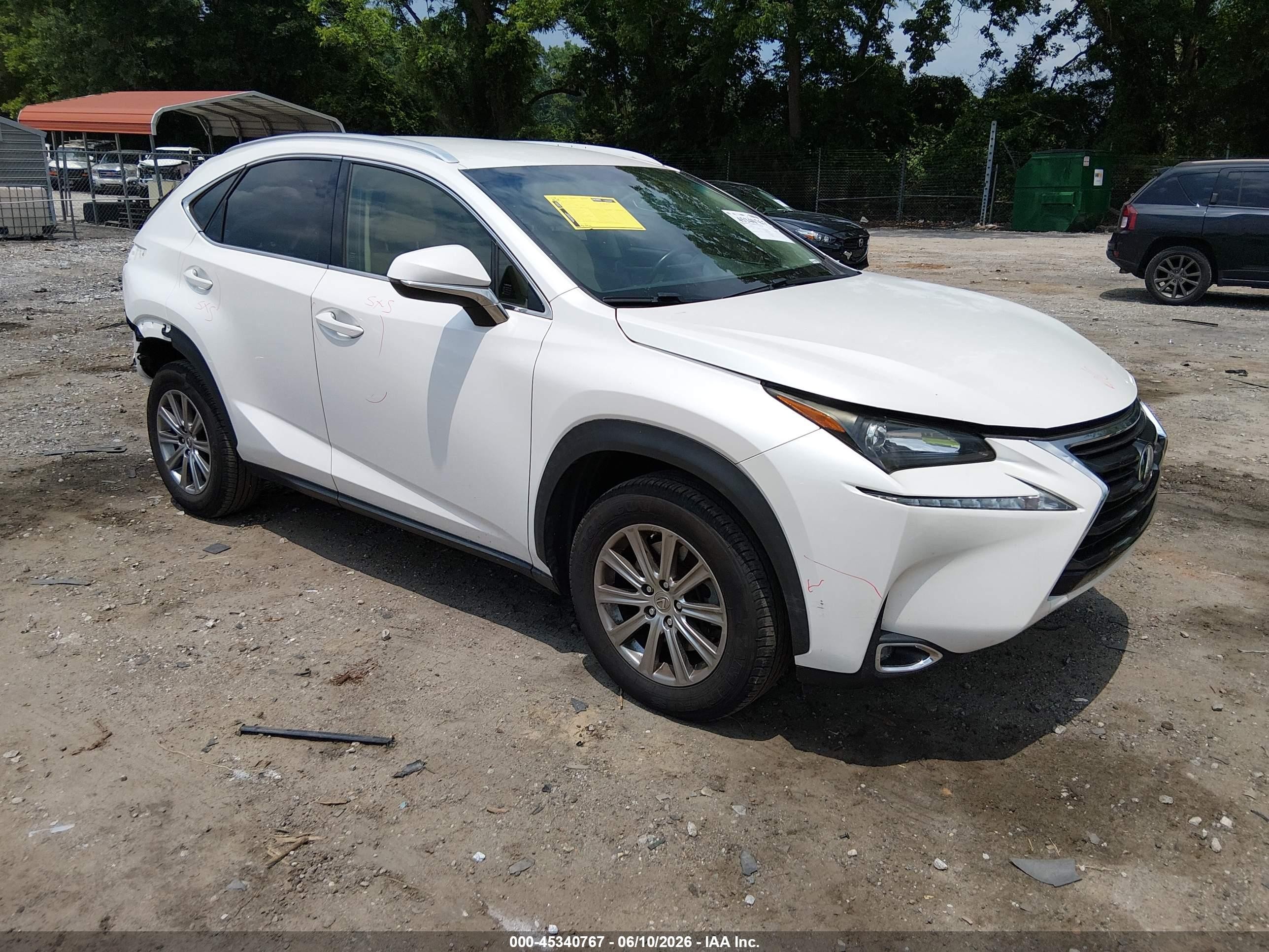 2015 Lexus Nx 200t   White vin: JTJYARBZ9F2016434