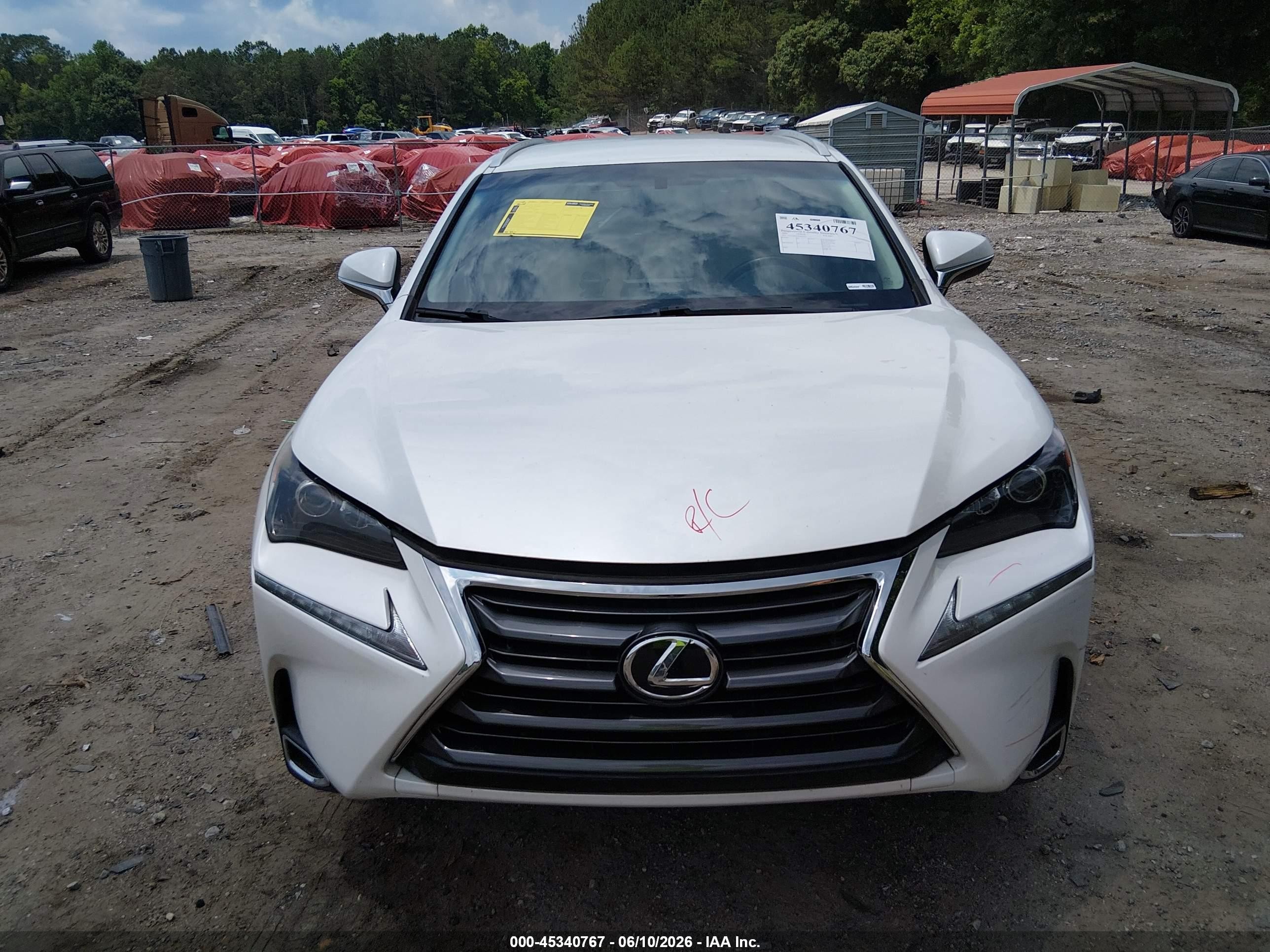 2015 Lexus Nx 200t   White vin: JTJYARBZ9F2016434
