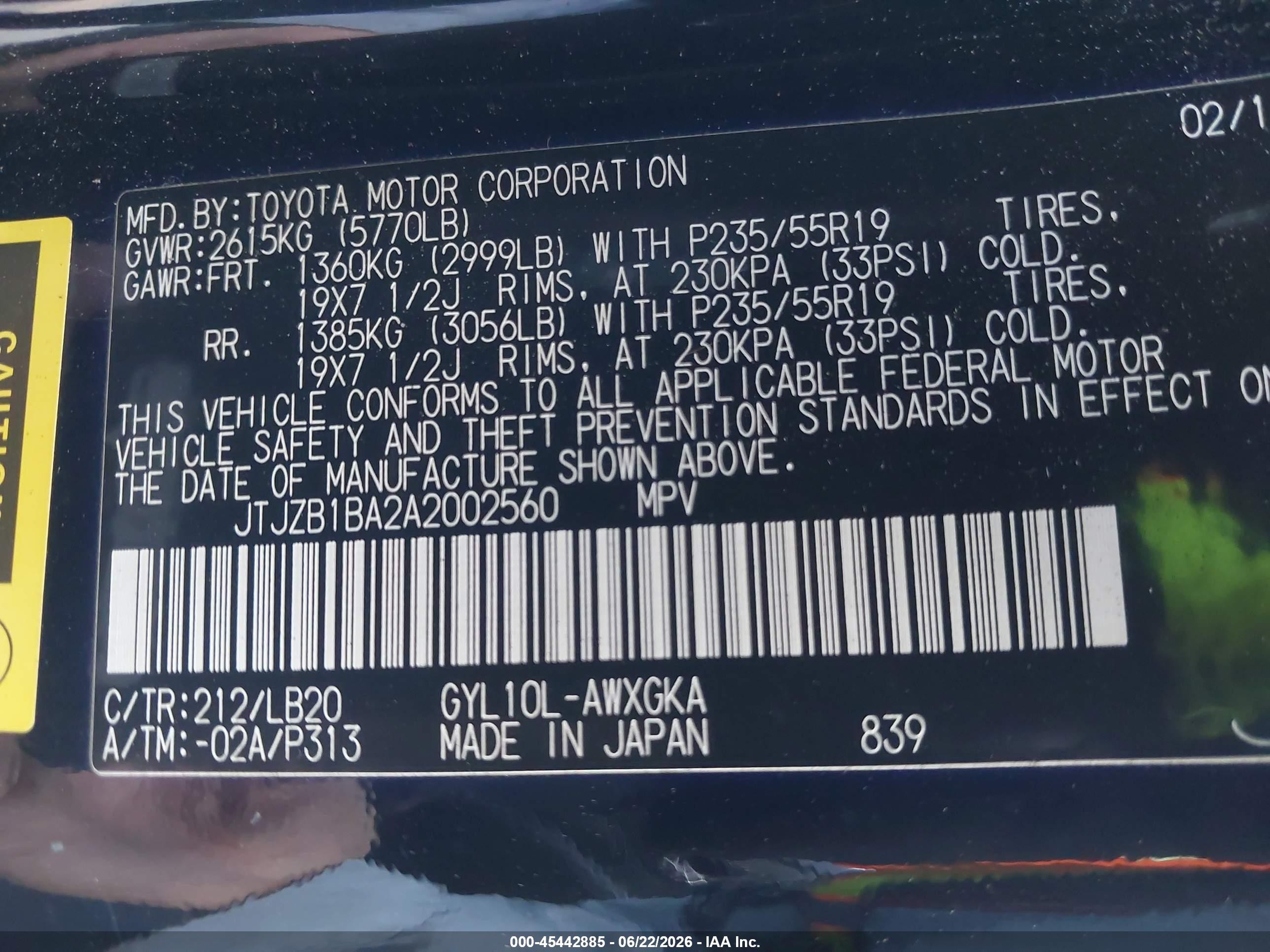 2010 Lexus Rx 450h   Black vin: JTJZB1BA2A2002560