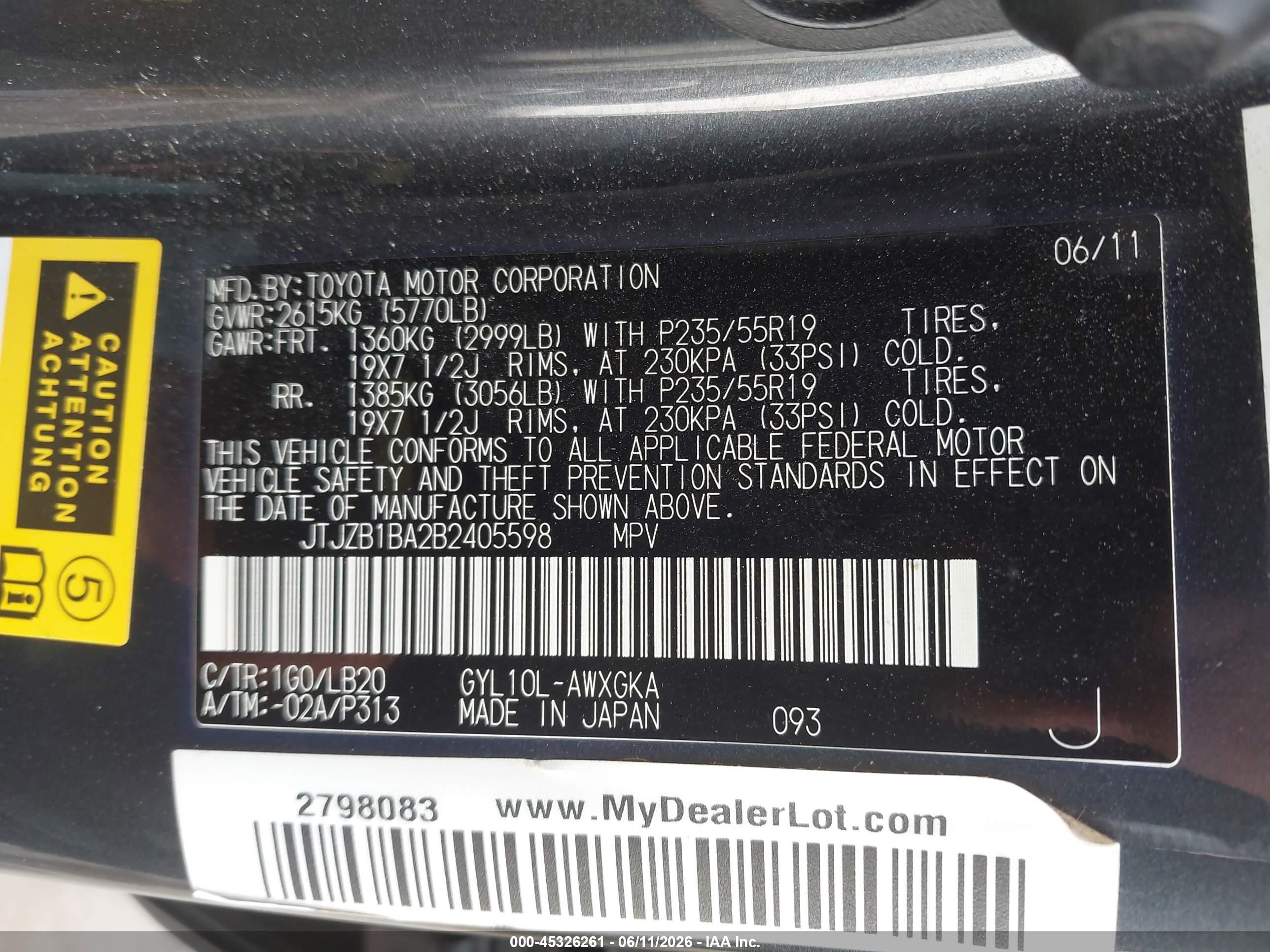 2011 Lexus Rx 450h   Black vin: JTJZB1BA2B2405598