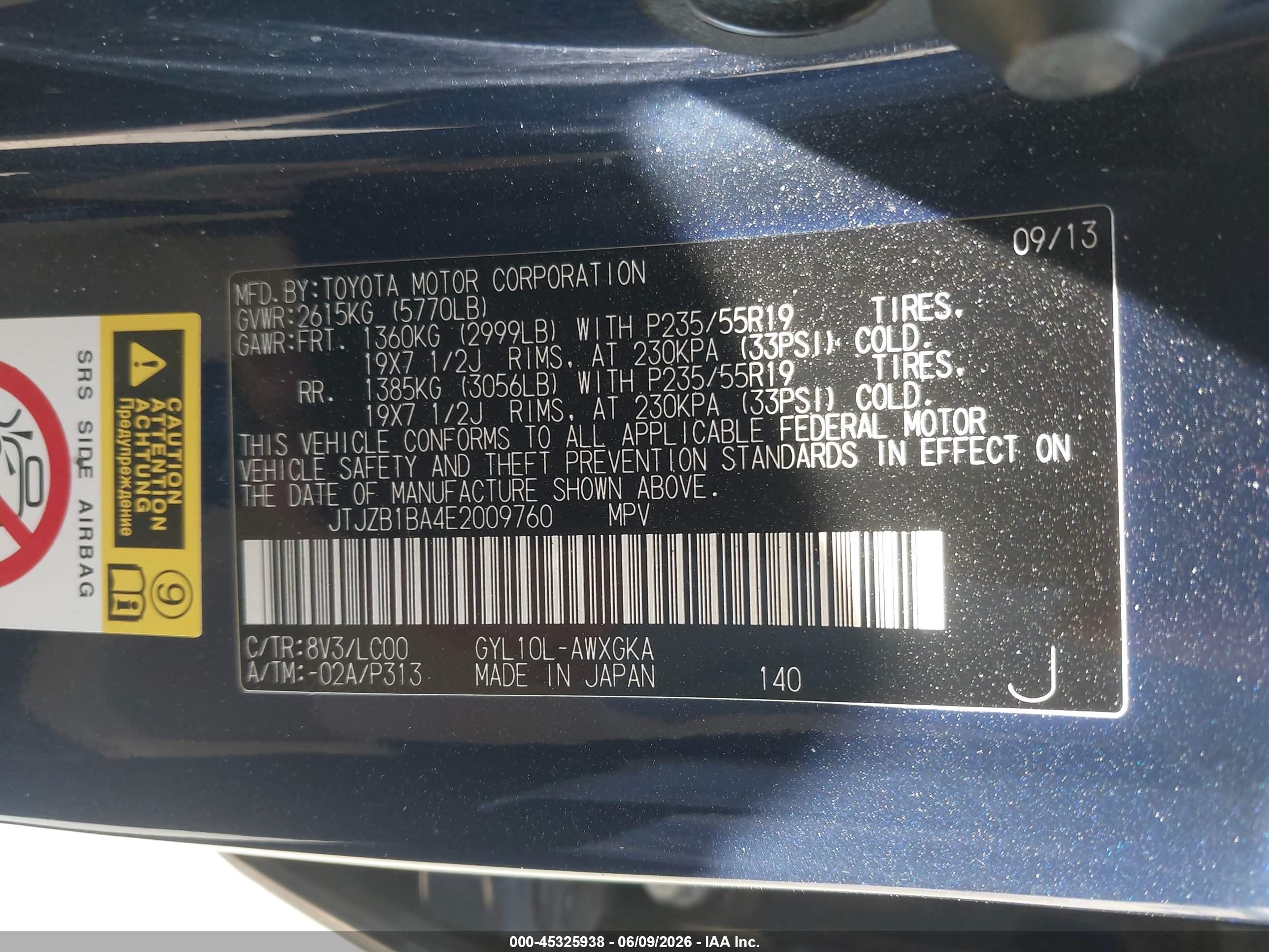 2014 Lexus Rx 450h   Dark Blue vin: JTJZB1BA4E2009760
