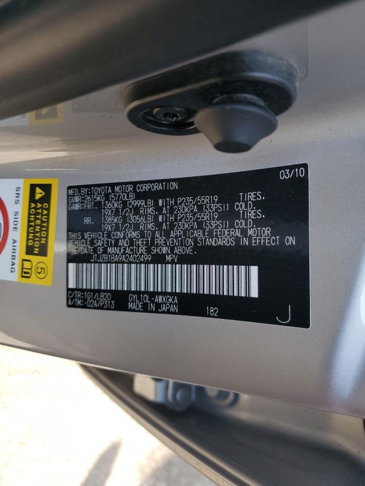 2010 Lexus Rx 450h Silver vin: JTJZB1BA9A2402499