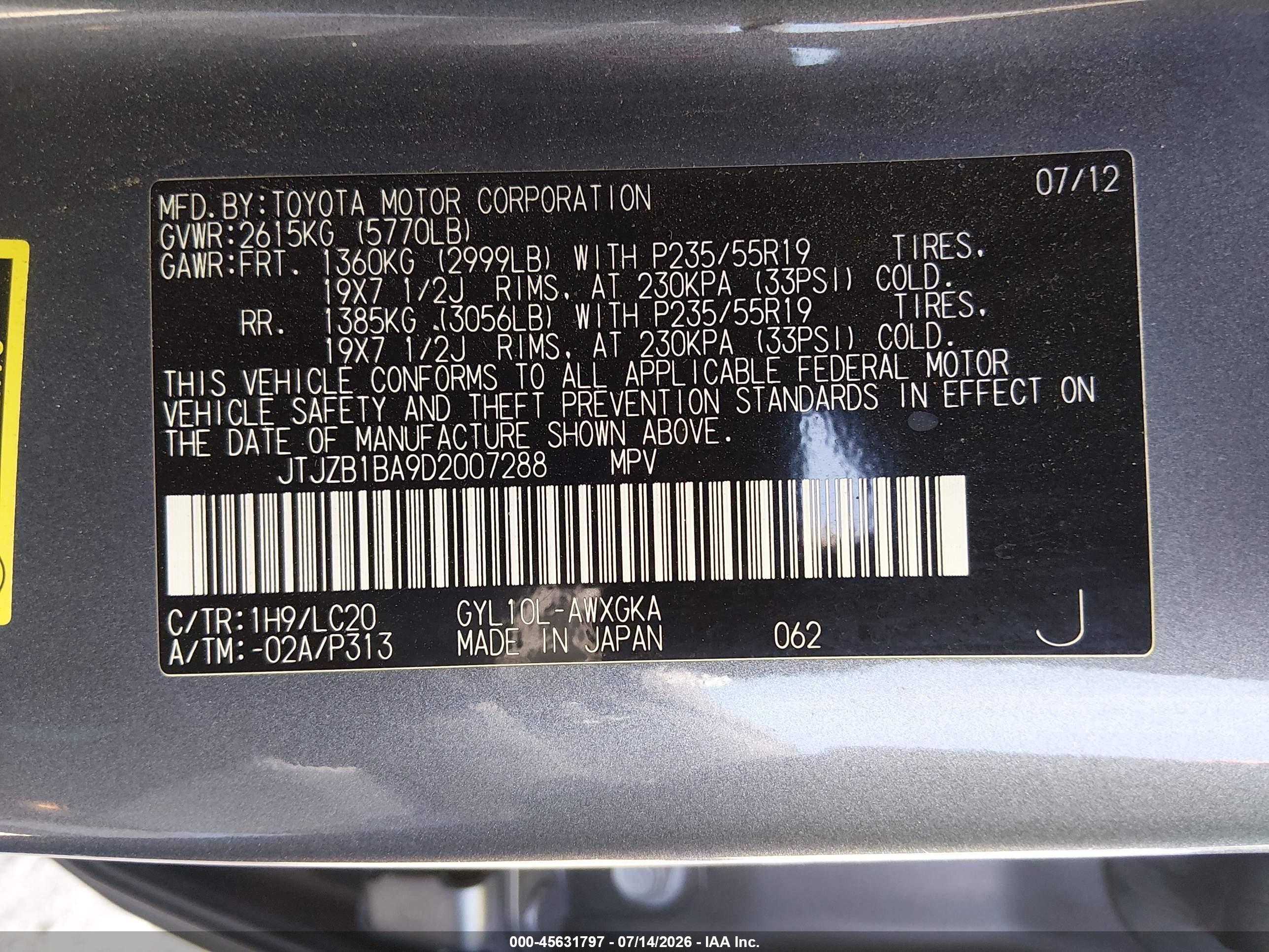 2013 Lexus Rx 450h   Gray vin: JTJZB1BA9D2007288
