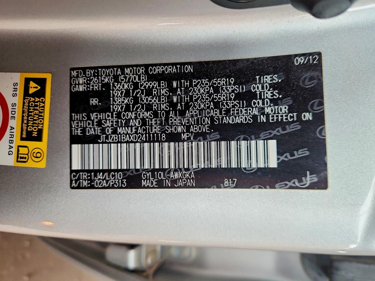2013 Lexus Rx 450h Silver vin: JTJZB1BAXD2411118