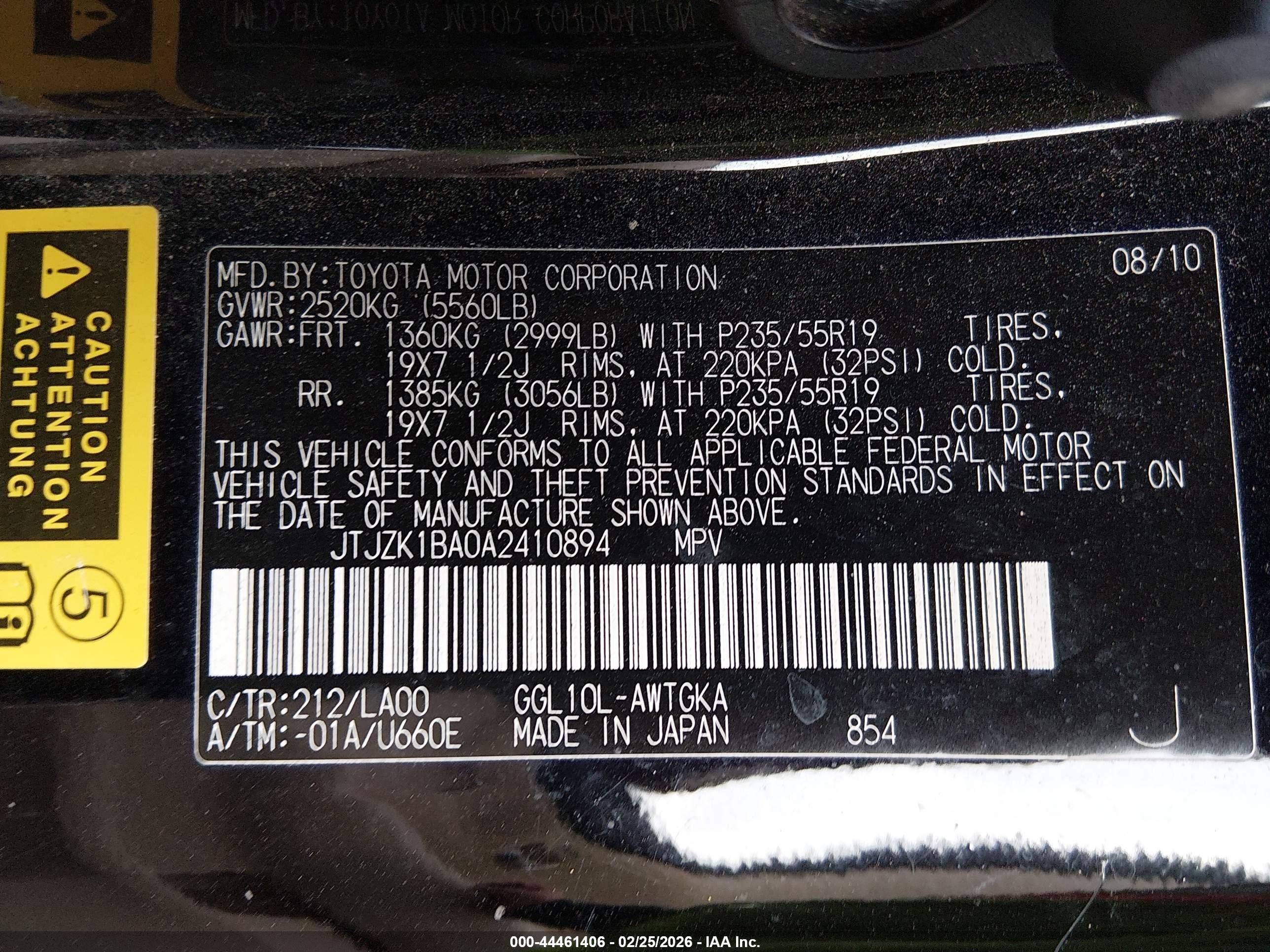 2010 Lexus Rx 350   Black vin: JTJZK1BA0A2410894