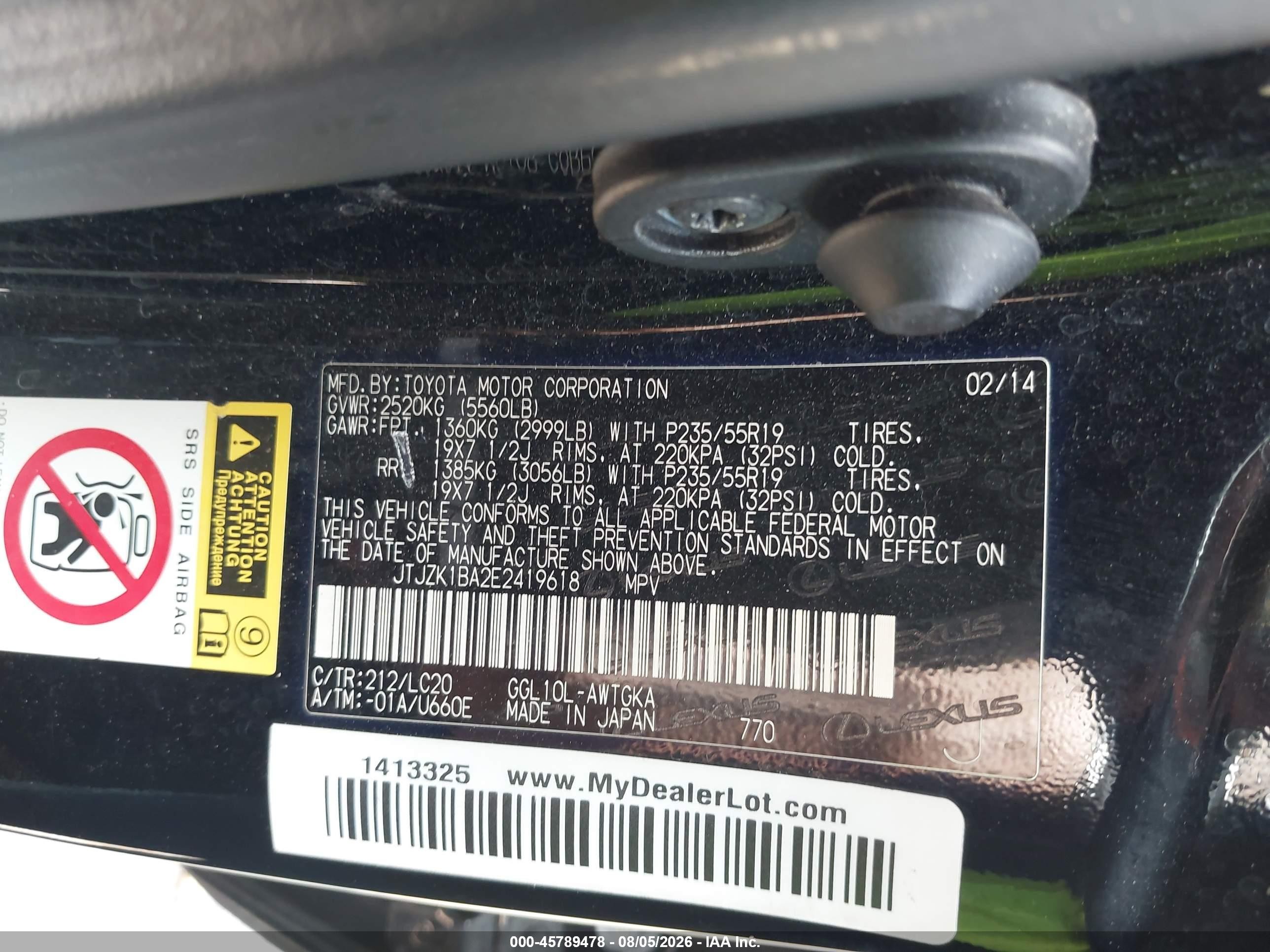 2014 Lexus Rx 350   Black vin: JTJZK1BA2E2419618