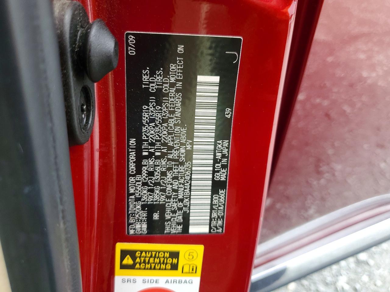 2010 Lexus Rx 350 Red vin: JTJZK1BA4A2406735