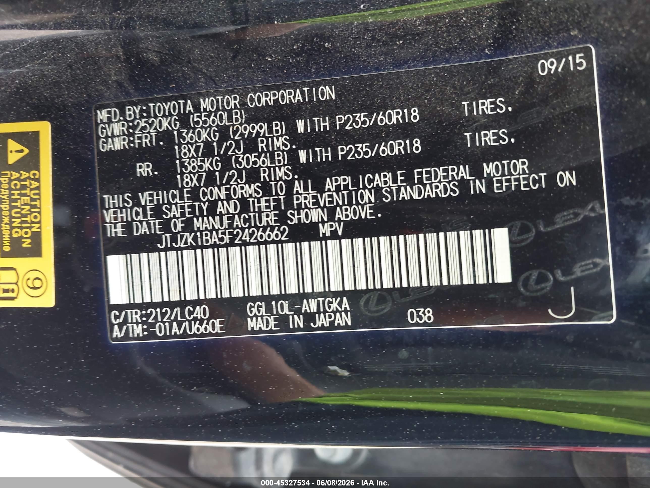 2015 Lexus Rx 350 Black vin: JTJZK1BA5F2426662