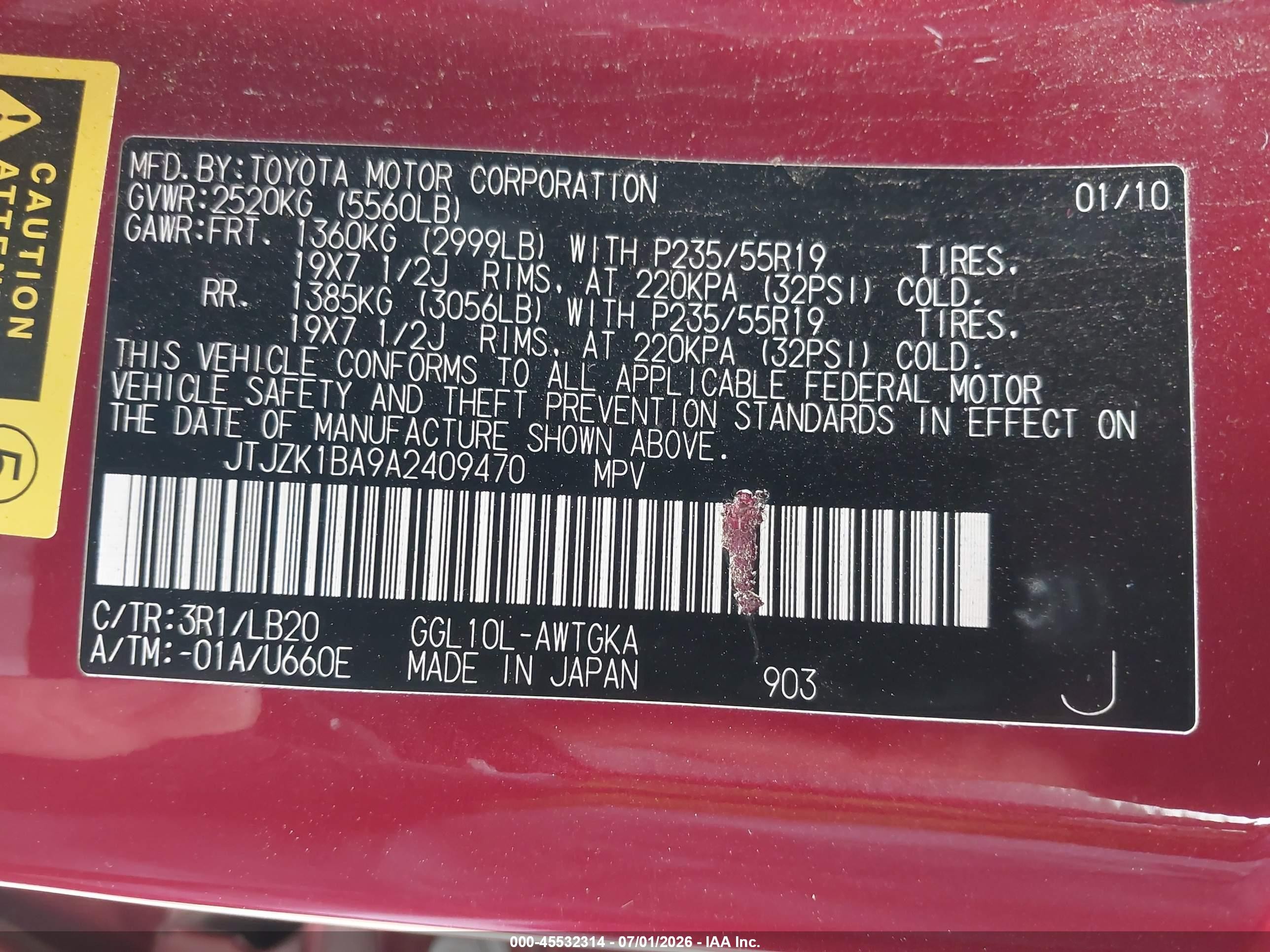 2010 Lexus Rx 350 Red vin: JTJZK1BA9A2409470