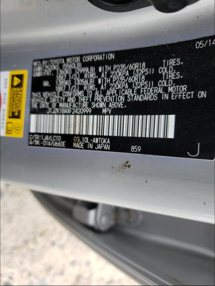 2015 Lexus Rx 350 Gray vin: JTJZK1BAXF2420999