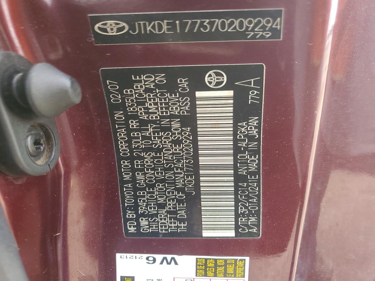 2007 Toyota Scion Tc Purple vin: JTKDE177370209294