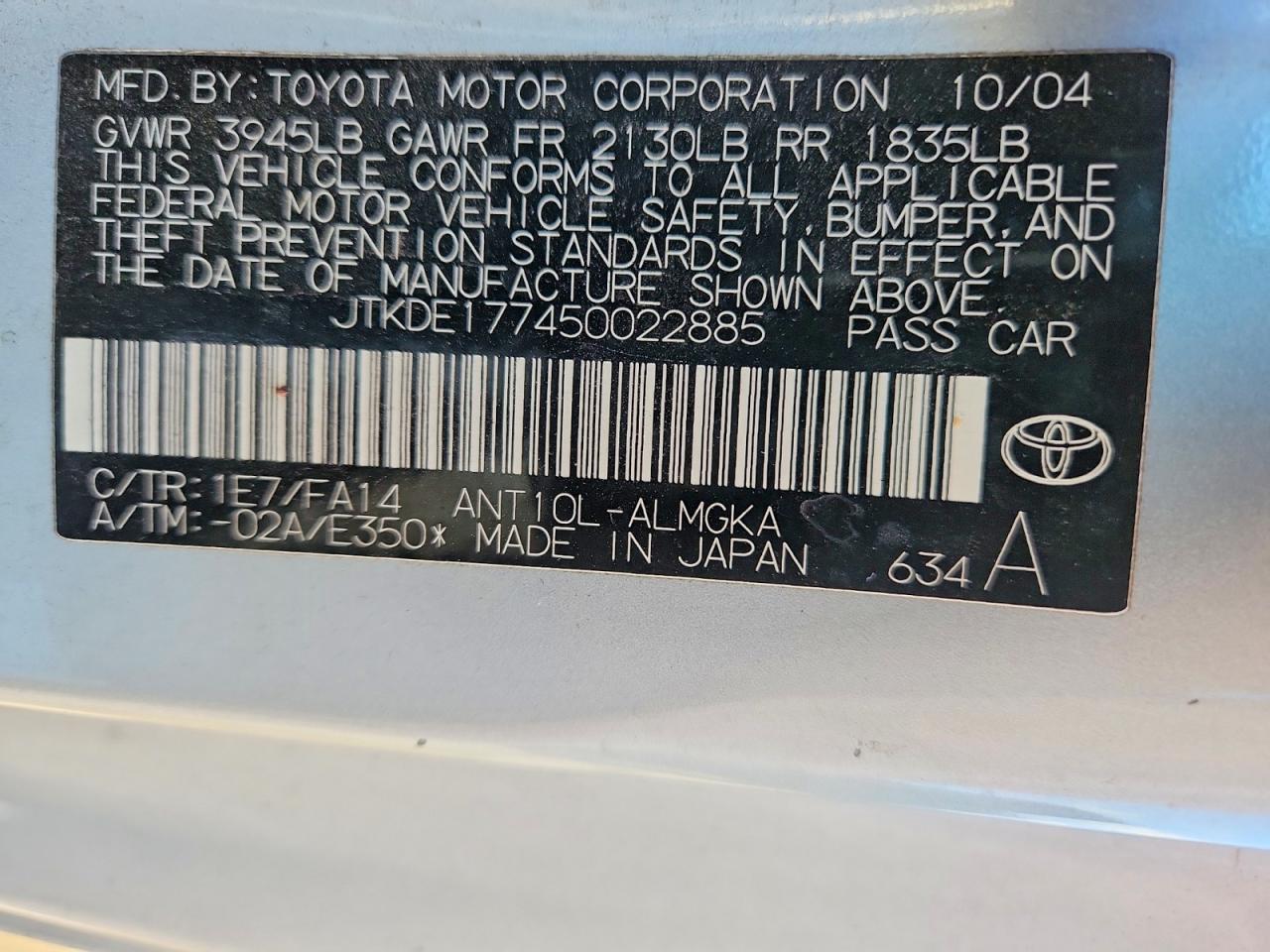 2005 Toyota Scion Tc Silver vin: JTKDE177450022885