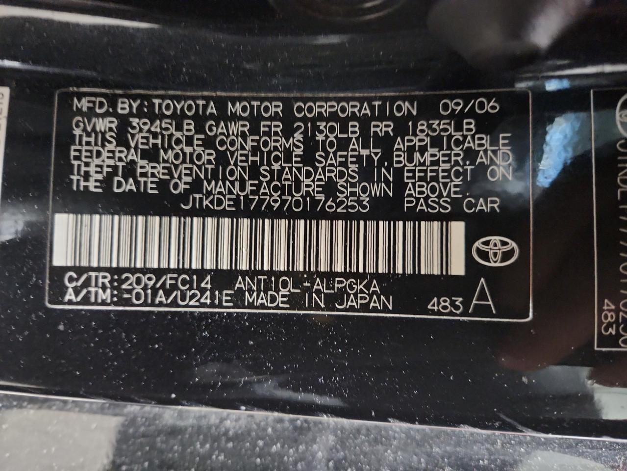 2007 Toyota Scion Tc Black vin: JTKDE177970176253