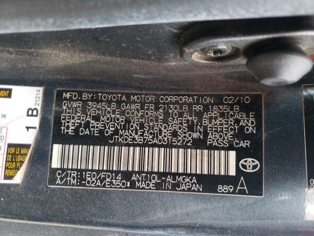 2010 Toyota Scion Tc Gray vin: JTKDE3B75A0315272