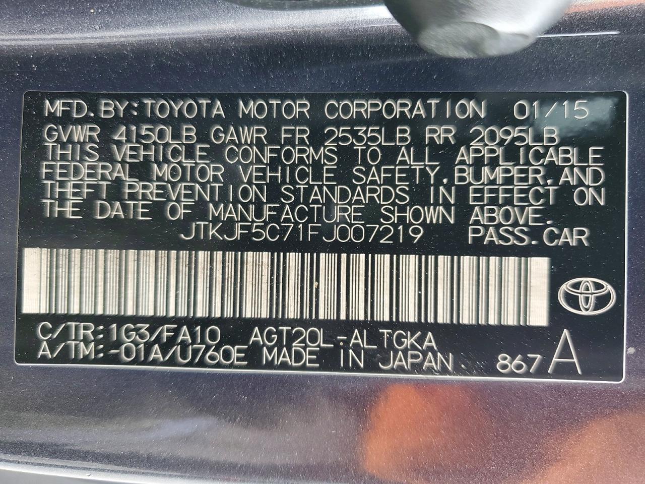 2015 Toyota Scion Tc Gray vin: JTKJF5C71FJ007219