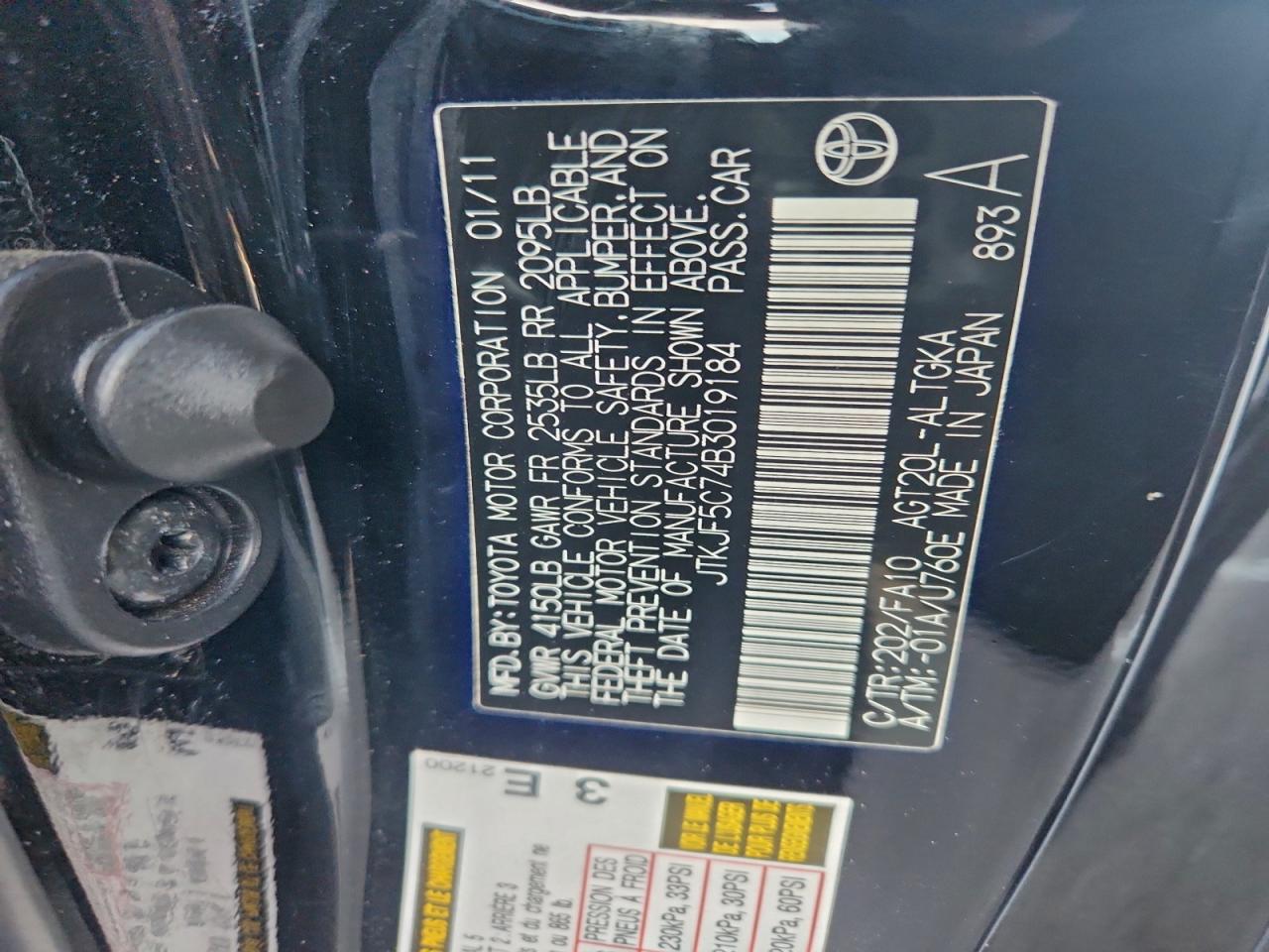 2011 Toyota Scion Tc Black vin: JTKJF5C74B3019184