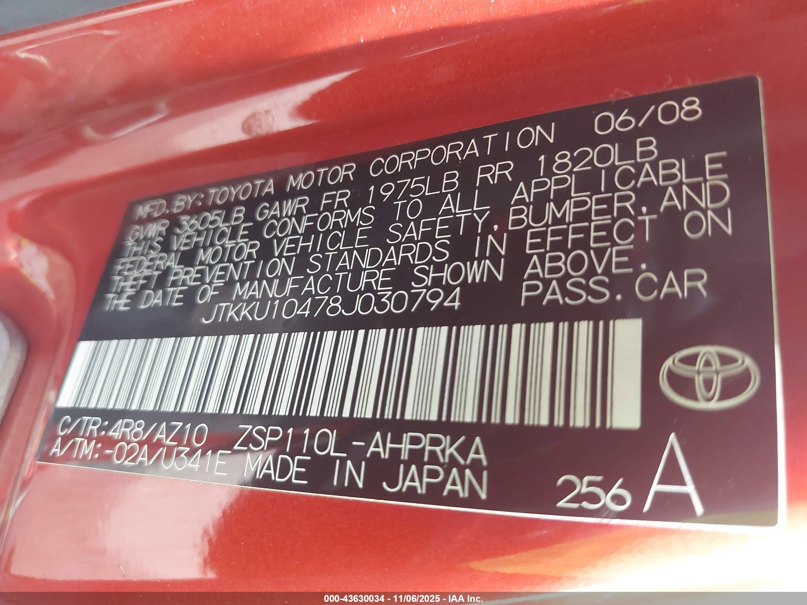 2008 Toyota Scion Xd   Orange vin: JTKKU10478J030794