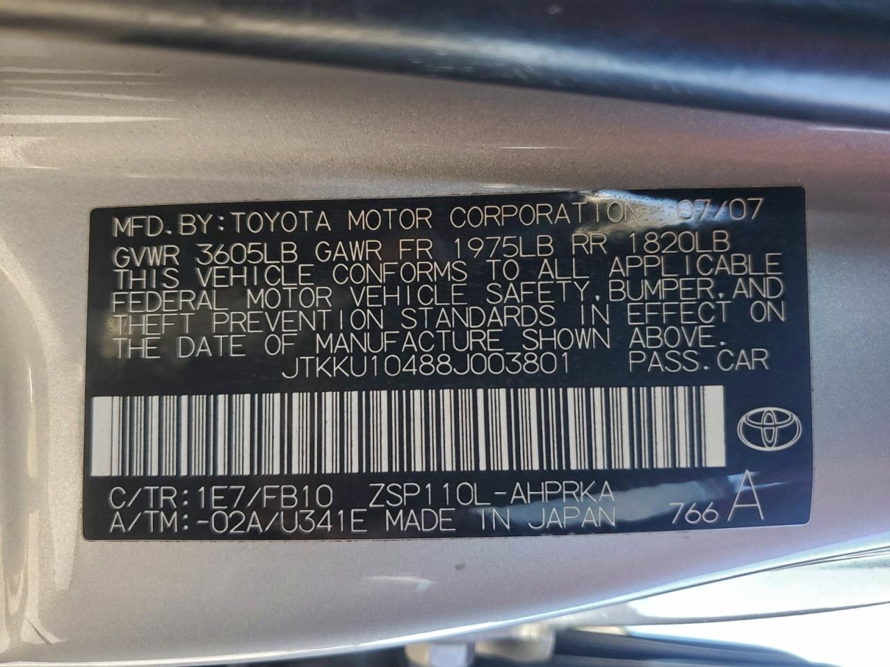 2008 Toyota Scion Xd Silver vin: JTKKU10488J003801