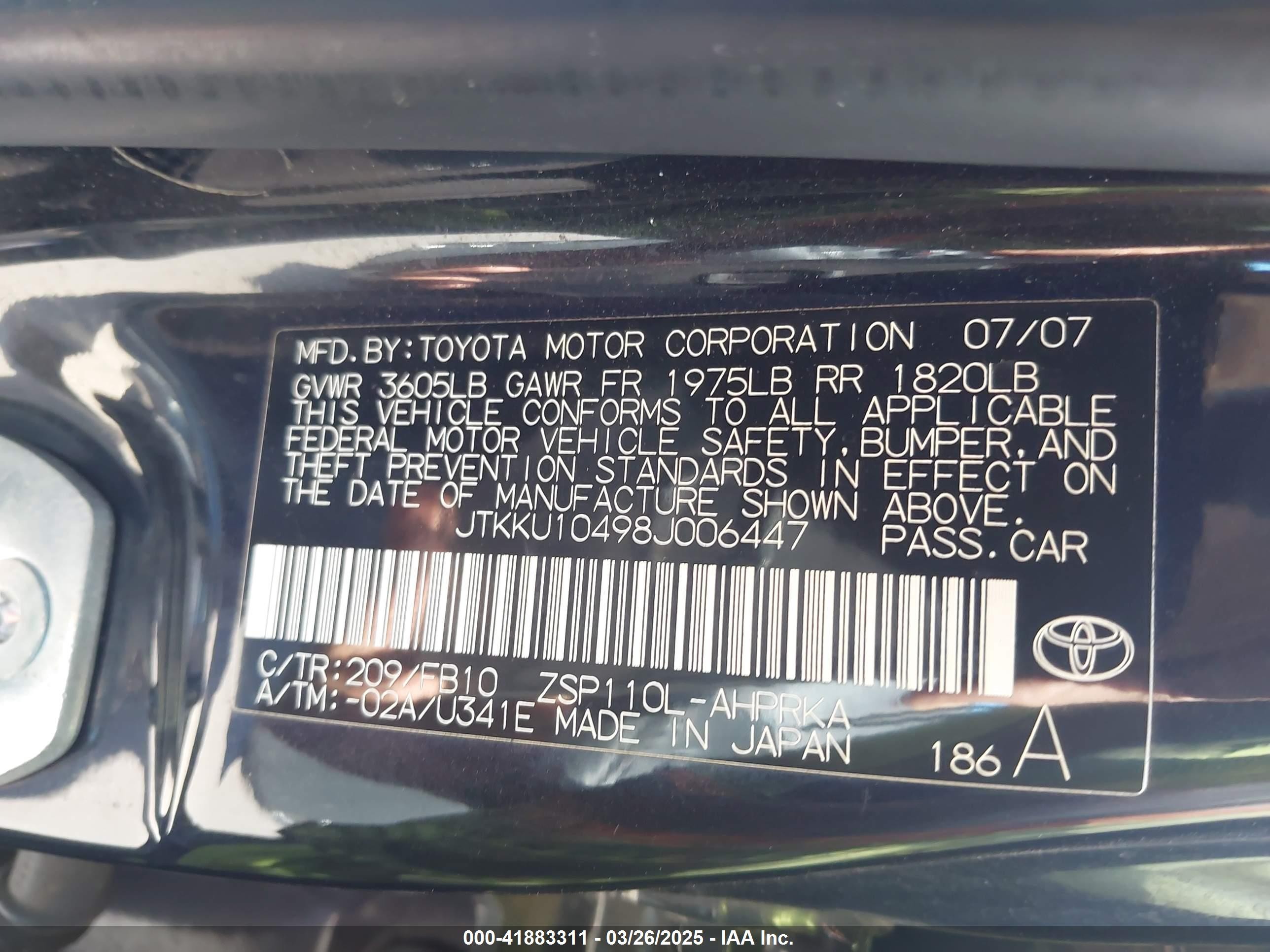 2008 Scion Xd   Black vin: JTKKU10498J006447