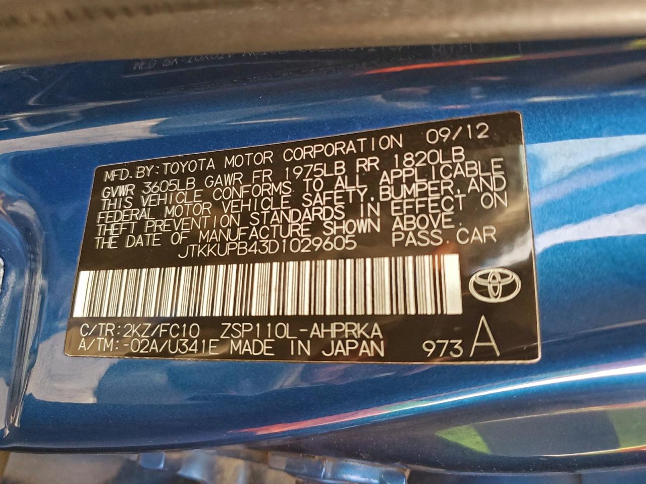 2013 Toyota Scion Xd Blue vin: JTKKUPB43D1029605