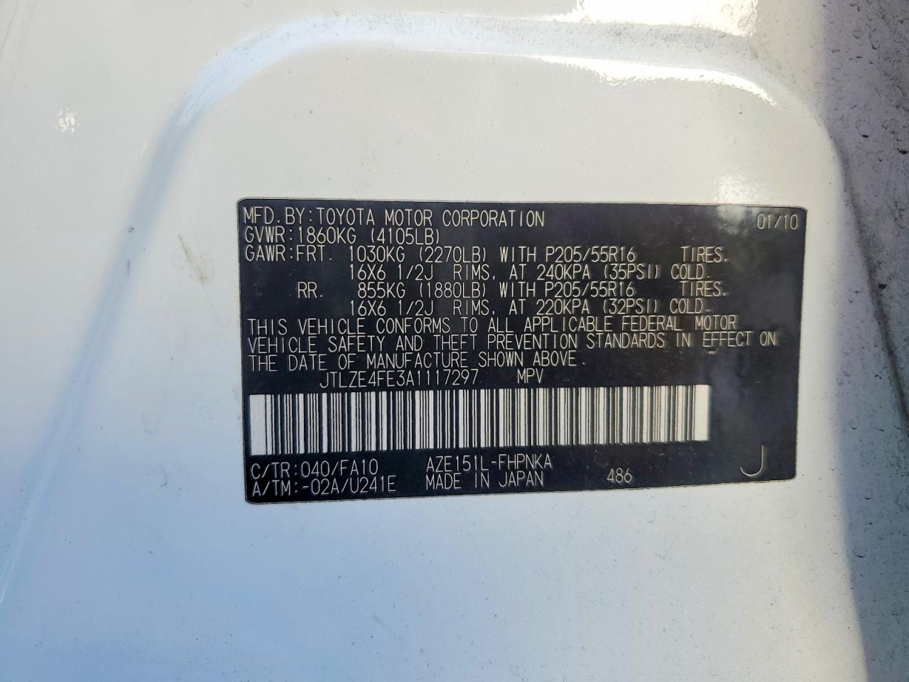 2010 Toyota Scion Xb White vin: JTLZE4FE3A1117297