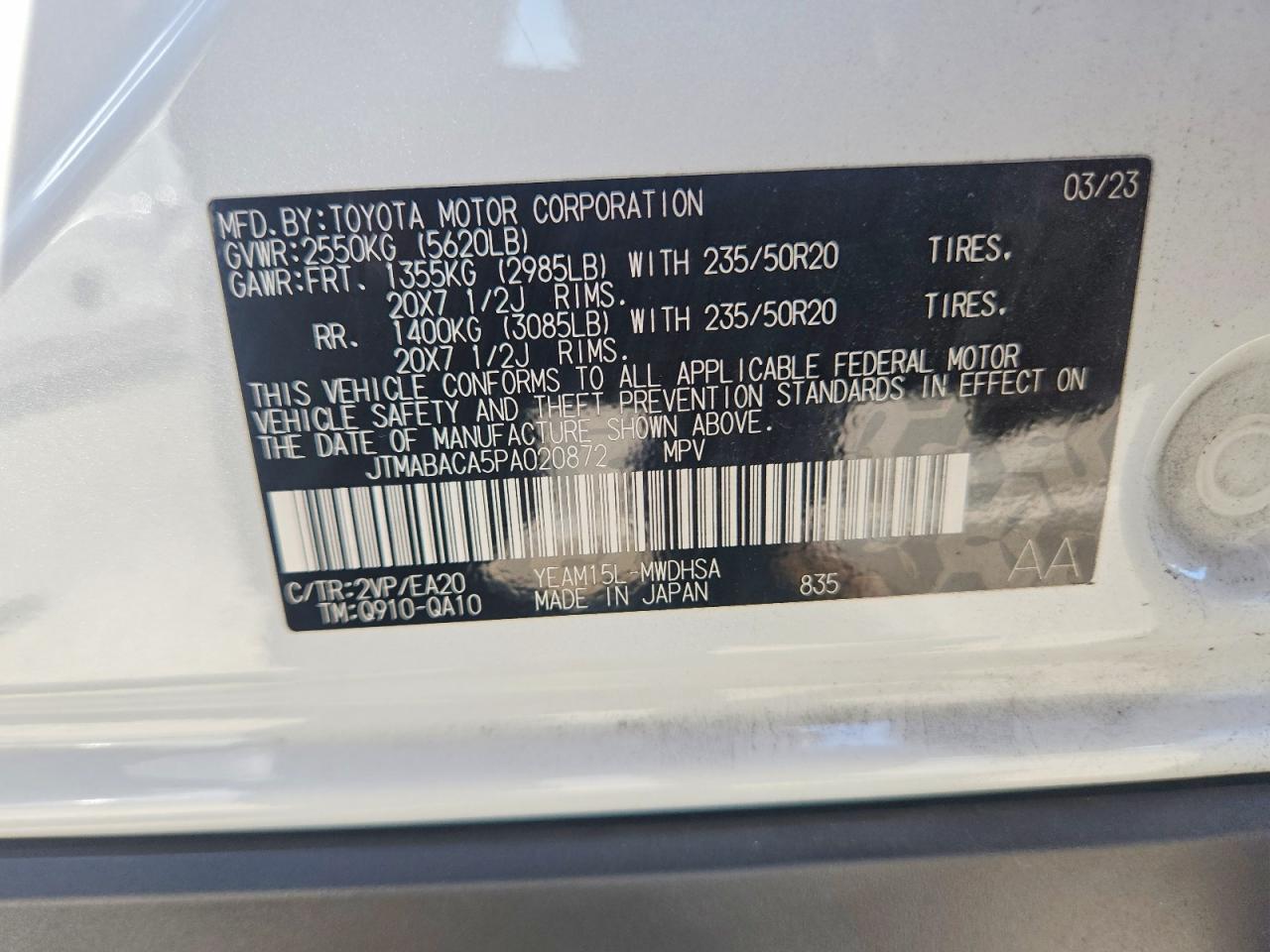 2023 Toyota Bz4x Limited White vin: JTMABACA5PA020872