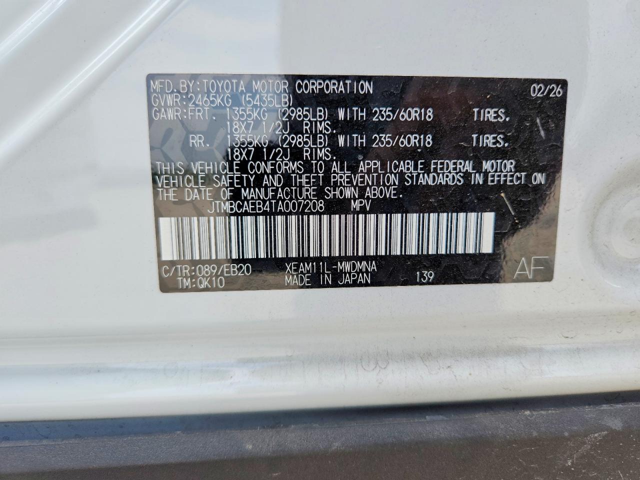 2026 Toyota Bz Xle Plus White vin: JTMBCAEB4TA007208