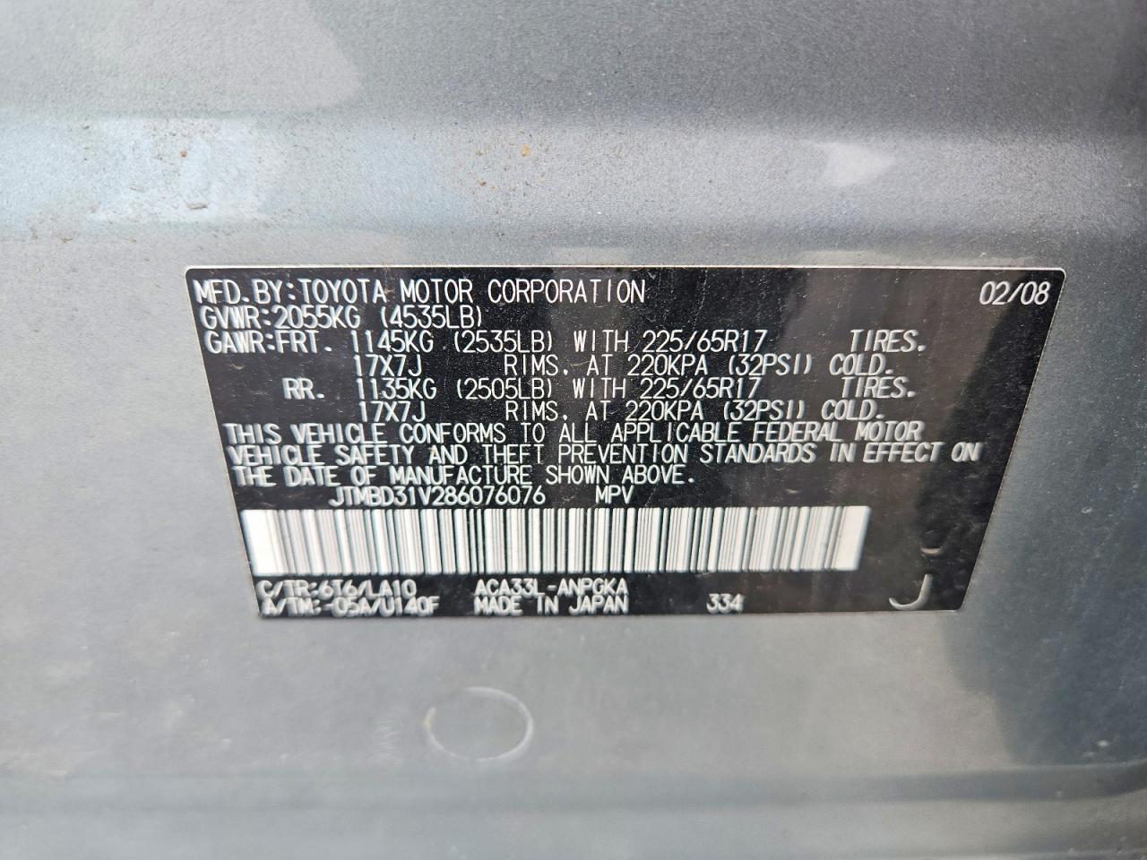 2008 Toyota Rav4 Limited Gray vin: JTMBD31V286076076