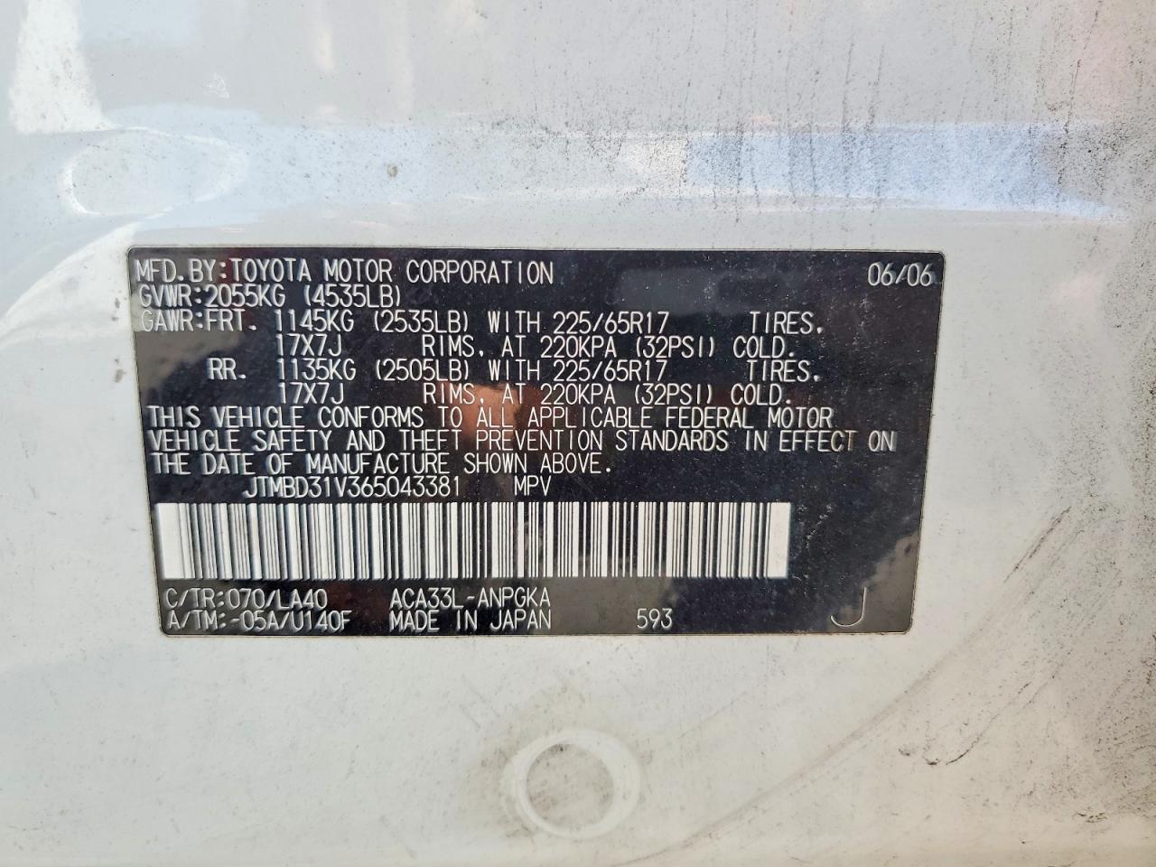 2006 Toyota Rav4 Limited White vin: JTMBD31V365043381