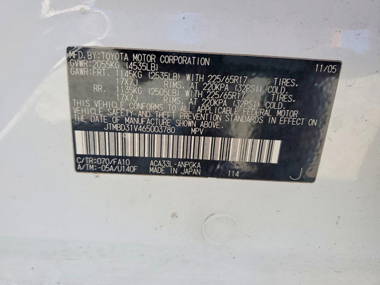 2006 Toyota Rav4 Limited Белый vin: JTMBD31V465003780