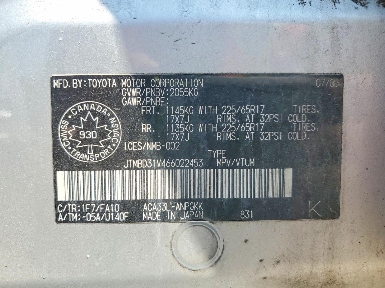 2006 Toyota Rav4 Limited Silver vin: JTMBD31V466022453