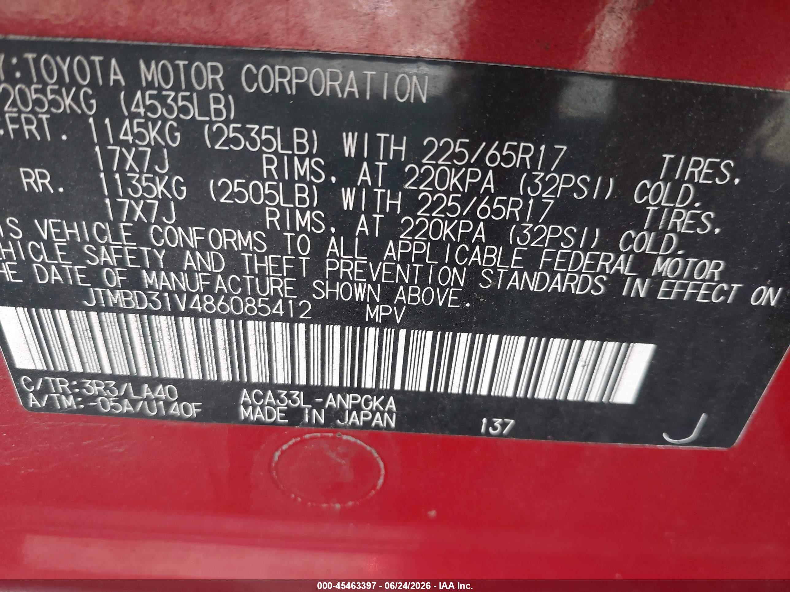 2008 Toyota Rav4 Limited Red vin: JTMBD31V486085412