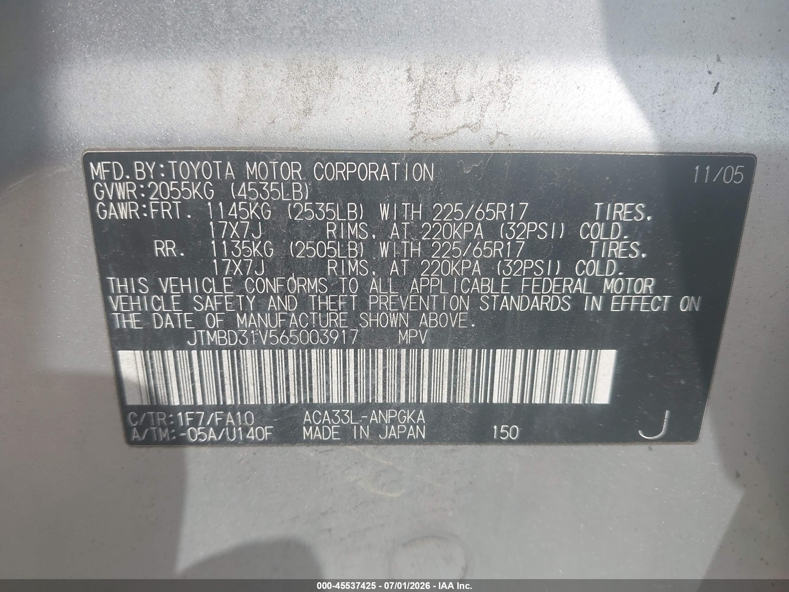 2006 Toyota Rav4 Limited Silver vin: JTMBD31V565003917