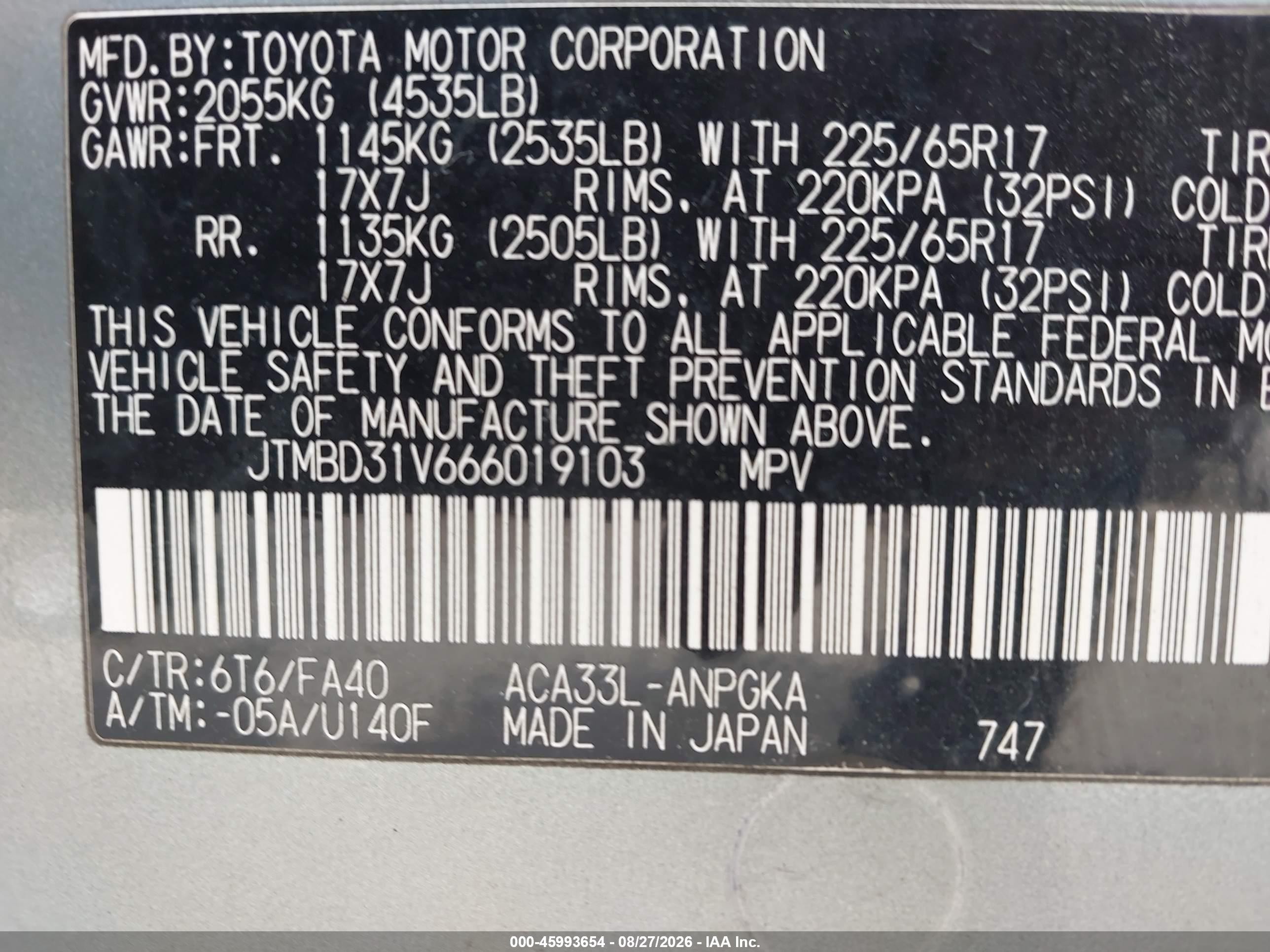 2006 Toyota Rav4 Limited Light Blue vin: JTMBD31V666019103