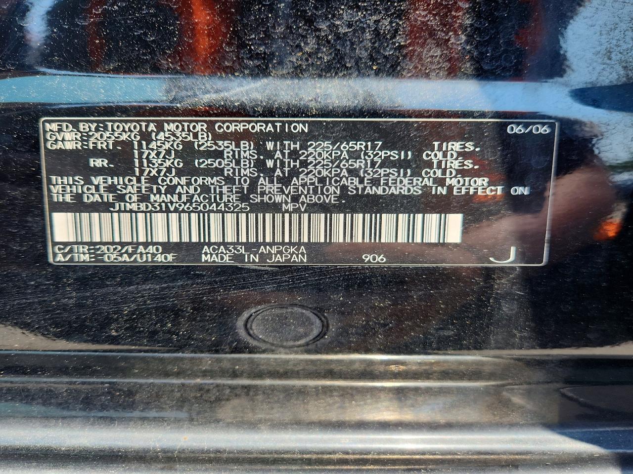 2006 Toyota Rav4 Limited Black vin: JTMBD31V965044325