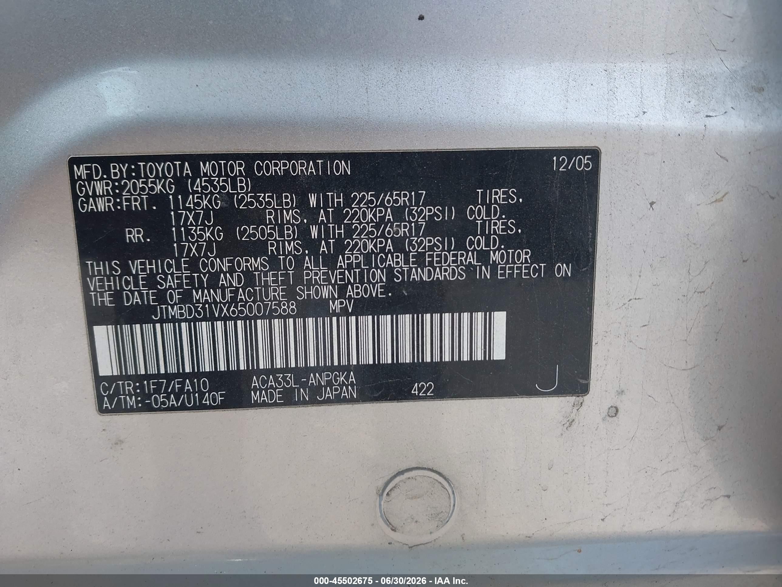 2006 Toyota Rav4 Limited Silver vin: JTMBD31VX65007588