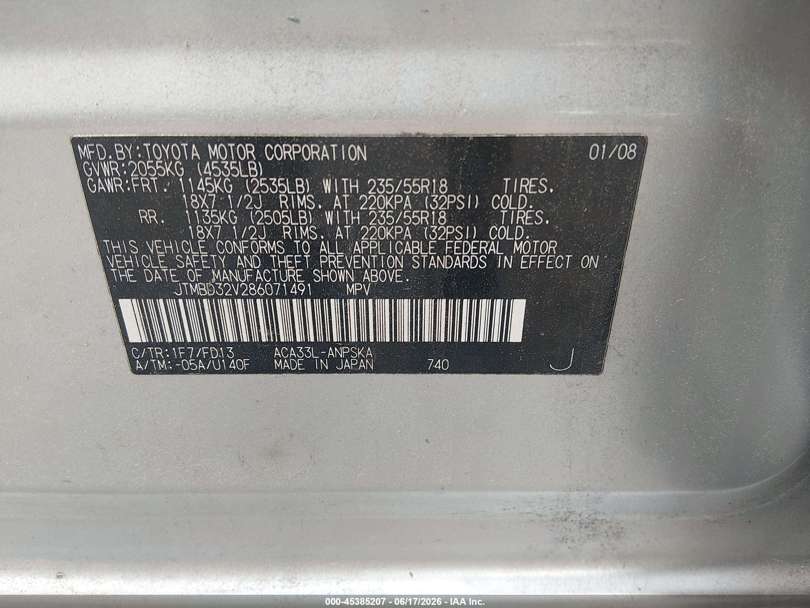 2008 Toyota Rav4 Sport Silver vin: JTMBD32V286071491