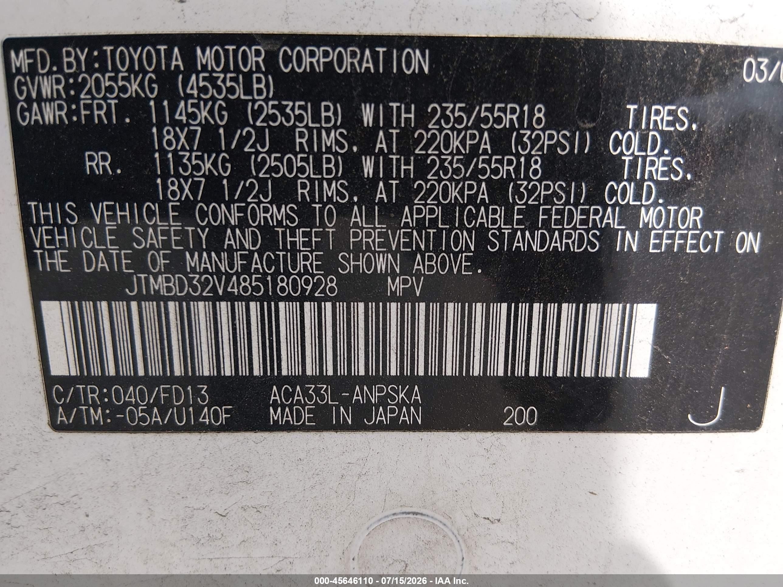 2008 Toyota Rav4 Sport White vin: JTMBD32V485180928