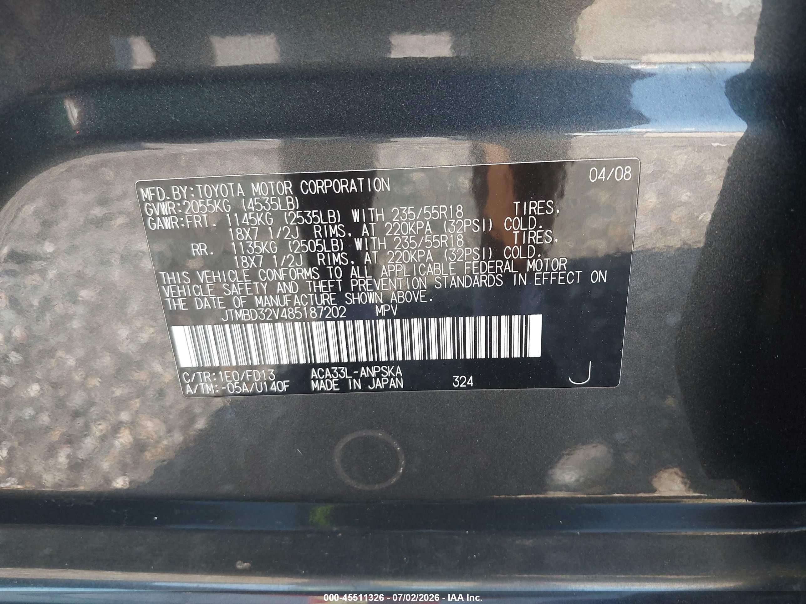 2008 Toyota Rav4 Sport Gray vin: JTMBD32V485187202